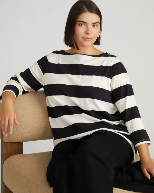 Belle Breton Stripe Jersey Tee - Ecru/Black Rugby Stripe sold by Universal Standard