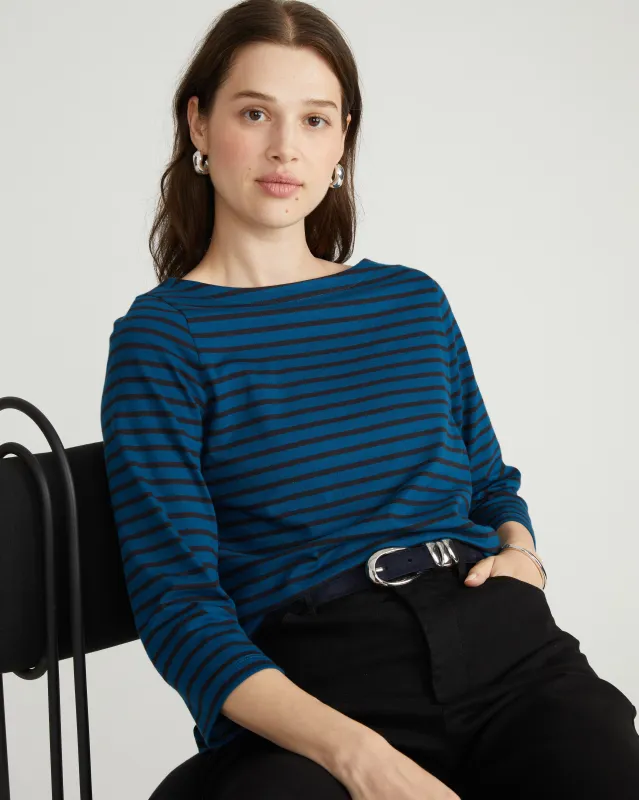 Belle Breton Stripe Jersey Tee - Deep Teal/Black Stripe sold by Universal Standard