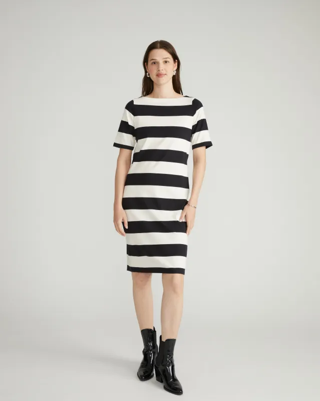 Belle Breton Stripe Jersey Dress - Ecru/Black Rugby Stripe sold by Universal Standard