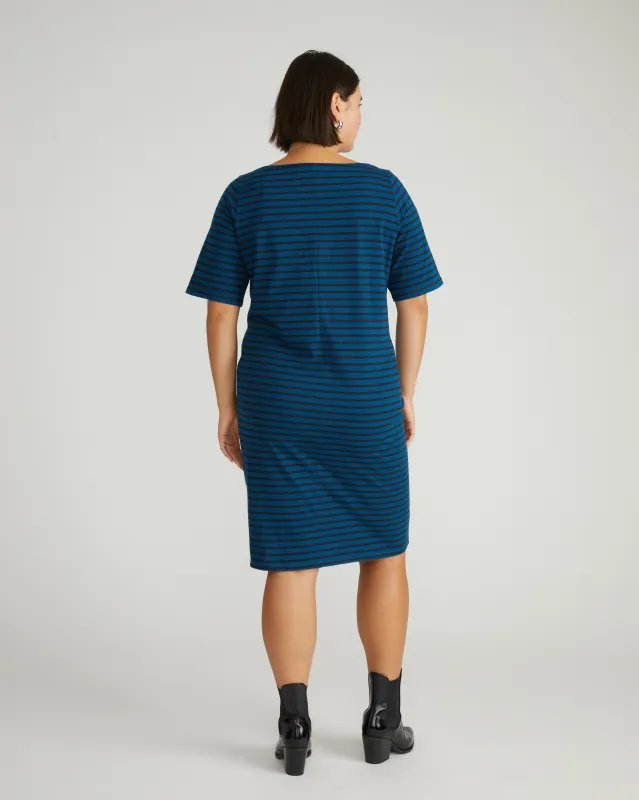 Belle Breton Stripe Jersey Dress - Deep Teal/Black Stripe sold by Universal Standard