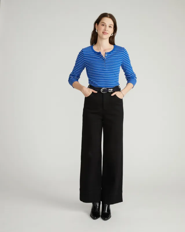 Henley Long Sleeve Ribbed Tee - Bright Blue/White Microstripe sold by Universal Standard
