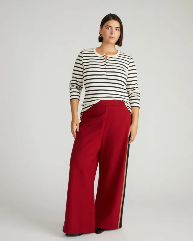 Henley Long Sleeve Ribbed Tee - Ecru/Black Stripe sold by Universal Standard