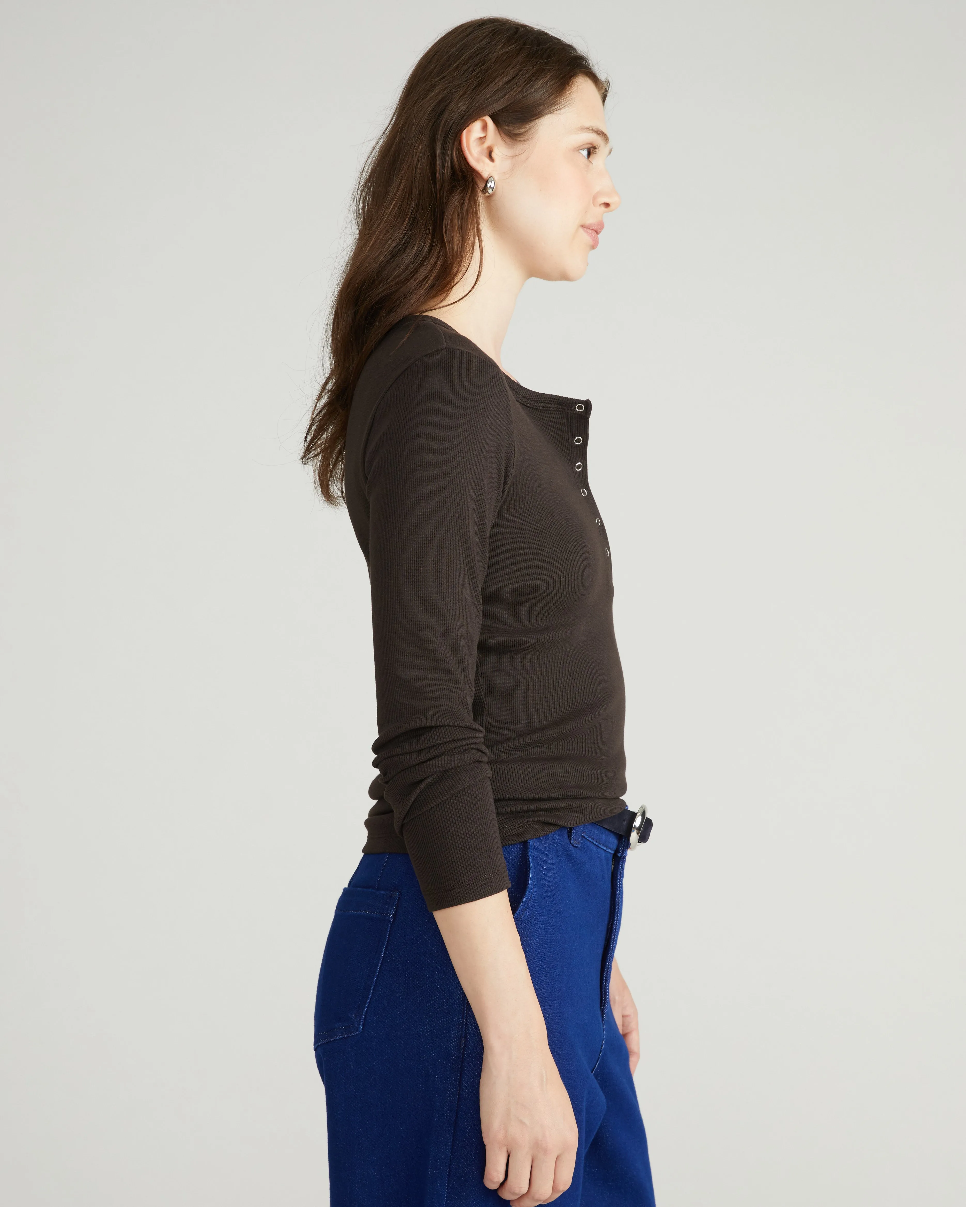 Henley Long Sleeve Ribbed Tee - Espresso sold by Universal Standard product image thumbnail 2