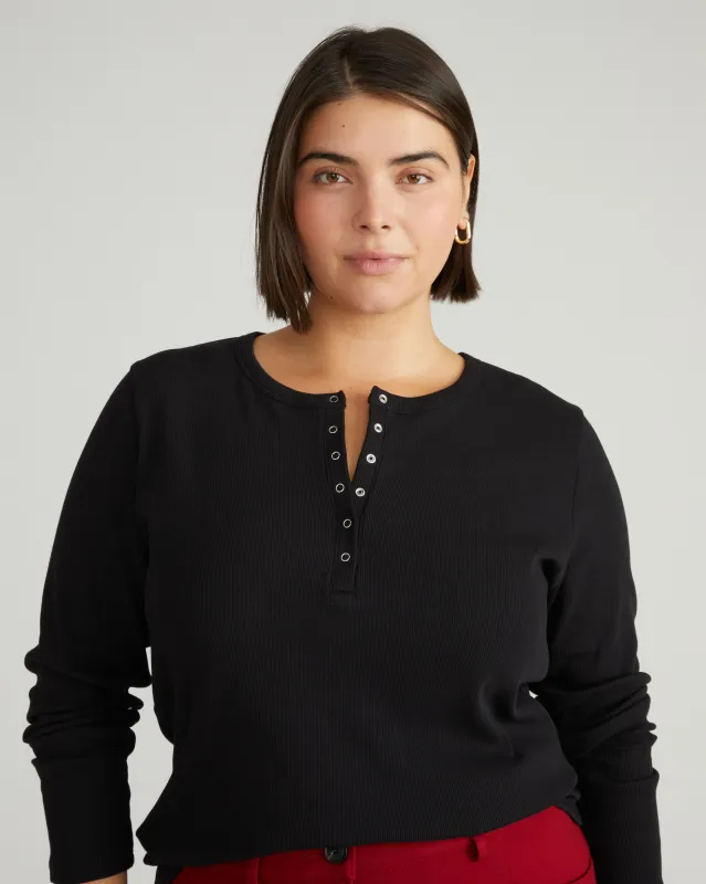 Henley Long Sleeve Ribbed Tee - Black made by Universal Standard