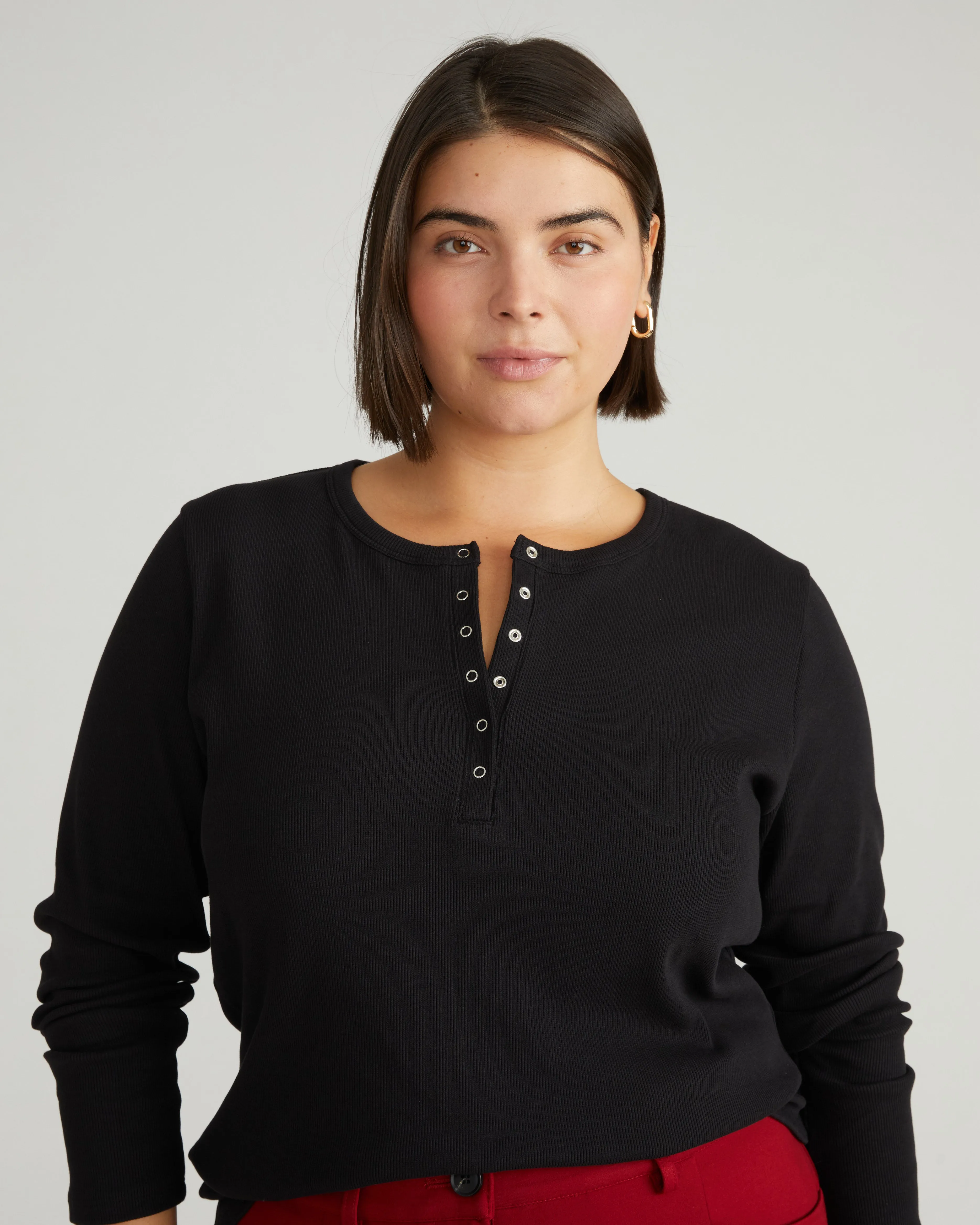 Henley Long Sleeve Ribbed Tee - Black sold by Universal Standard