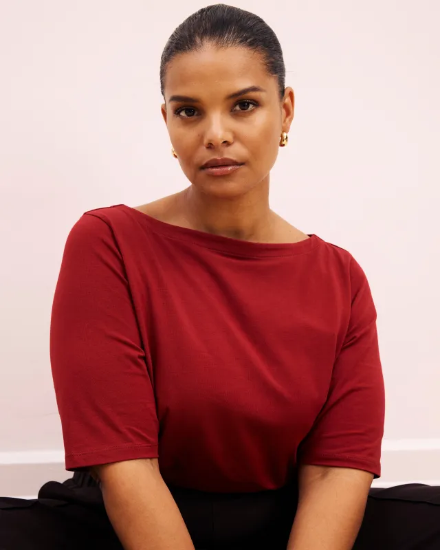 Bella Boatneck Tee - Garnet sold by Universal Standard