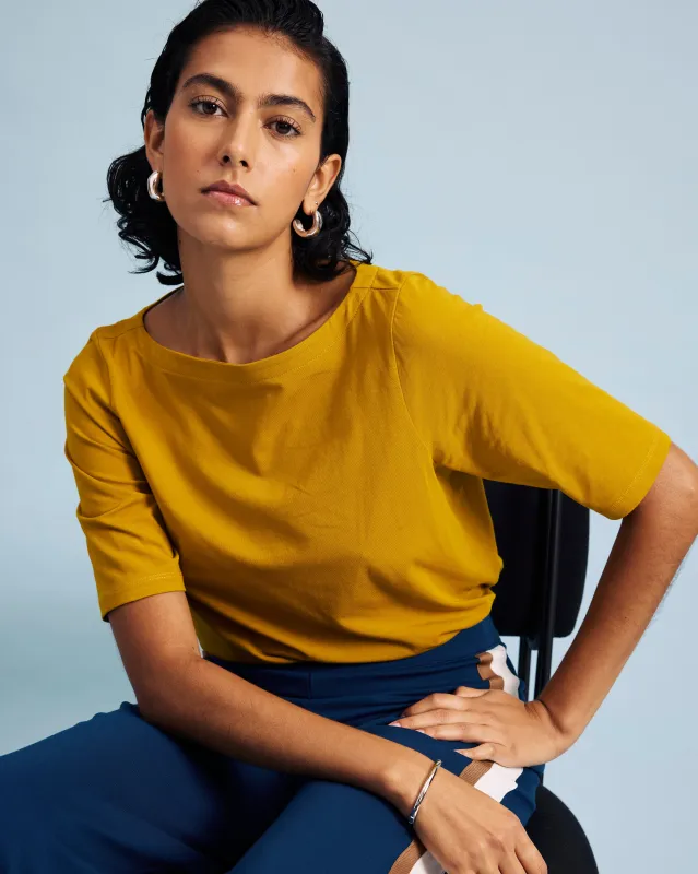 Bella Boatneck Tee - Mustard sold by Universal Standard