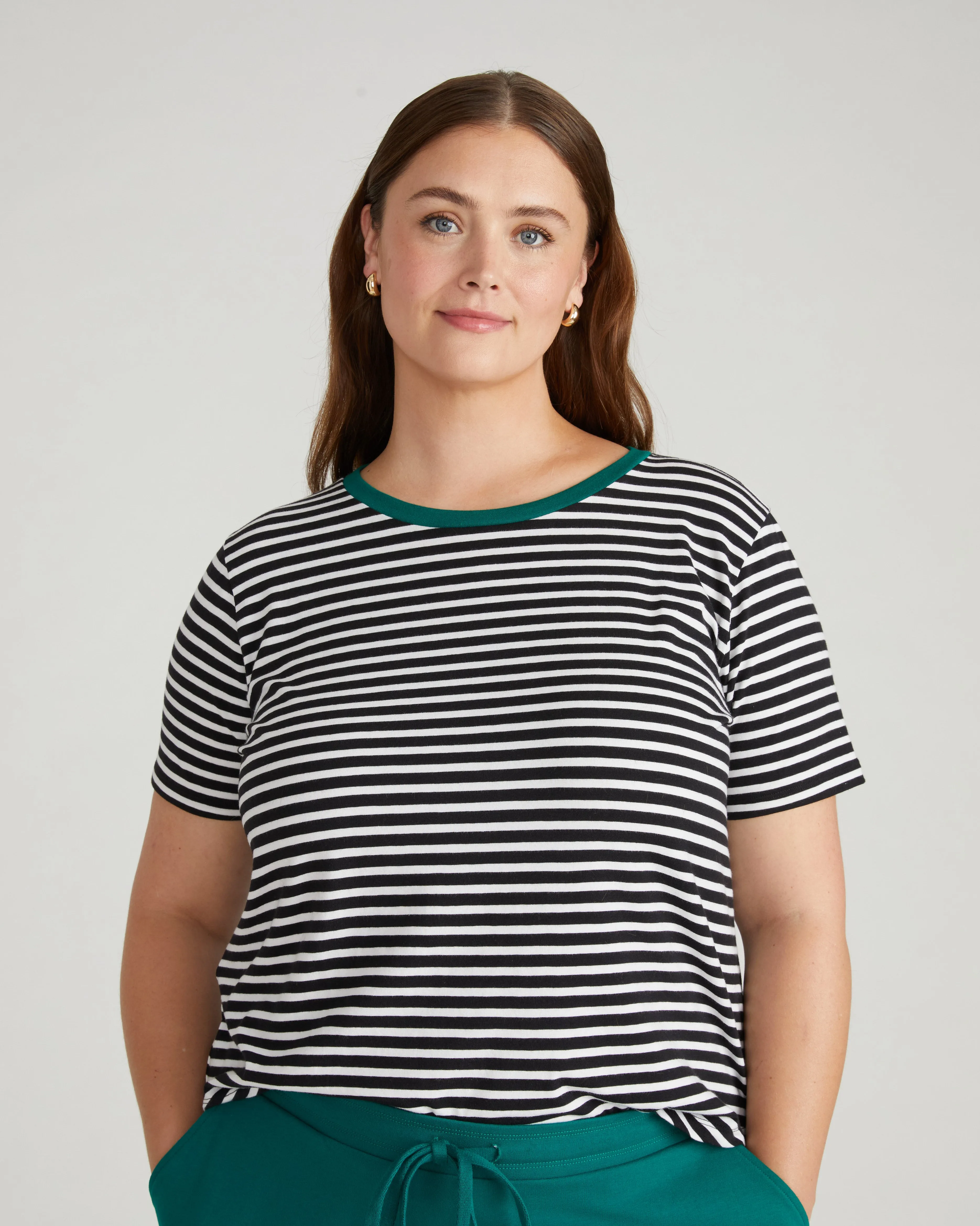 Tee Rex - Black/White Stripe with Aventurine Trim sold by Universal Standard product image thumbnail 2