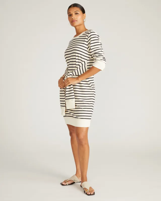 Misa Tie Sweatshirt Dress - Ecru/Black Stripe sold by Universal Standard