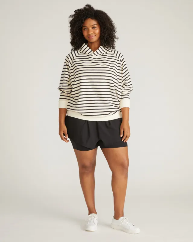 French Terry Pullover Hoodie - Ecru/Black Stripe sold by Universal Standard
