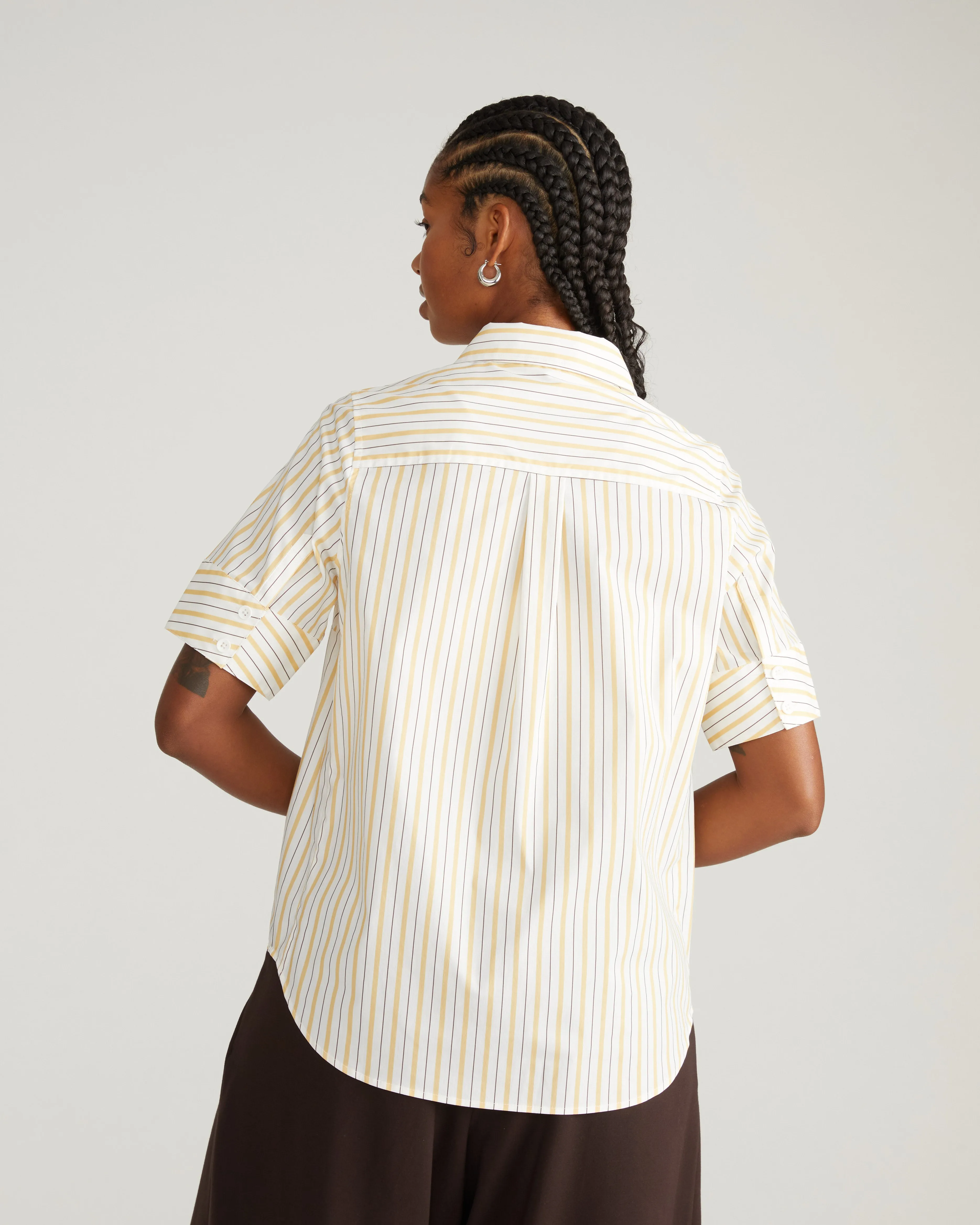 Elbe Stretch Poplin Short Sleeve Shirt - Yellow Multi Stripe sold by Universal Standard product image thumbnail 2