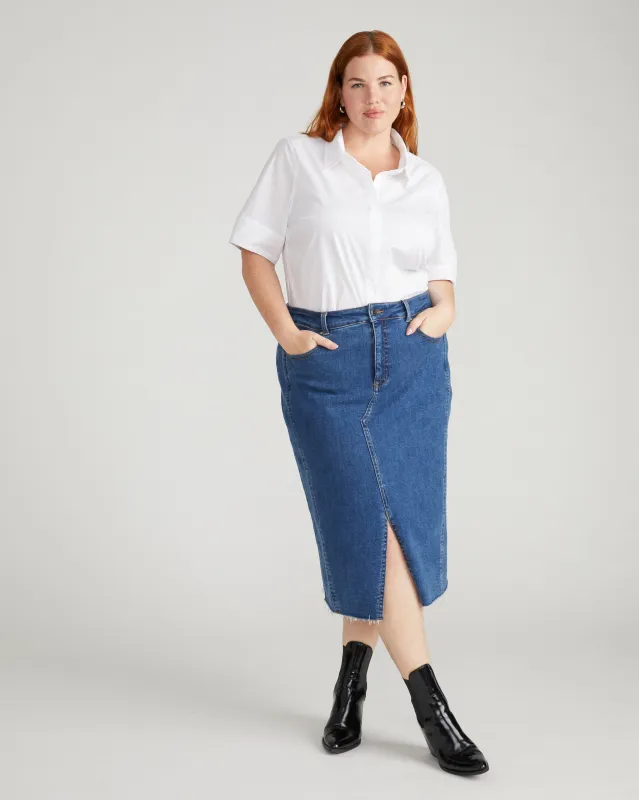 Elbe Stretch Poplin Short Sleeve Shirt - White sold by Universal Standard