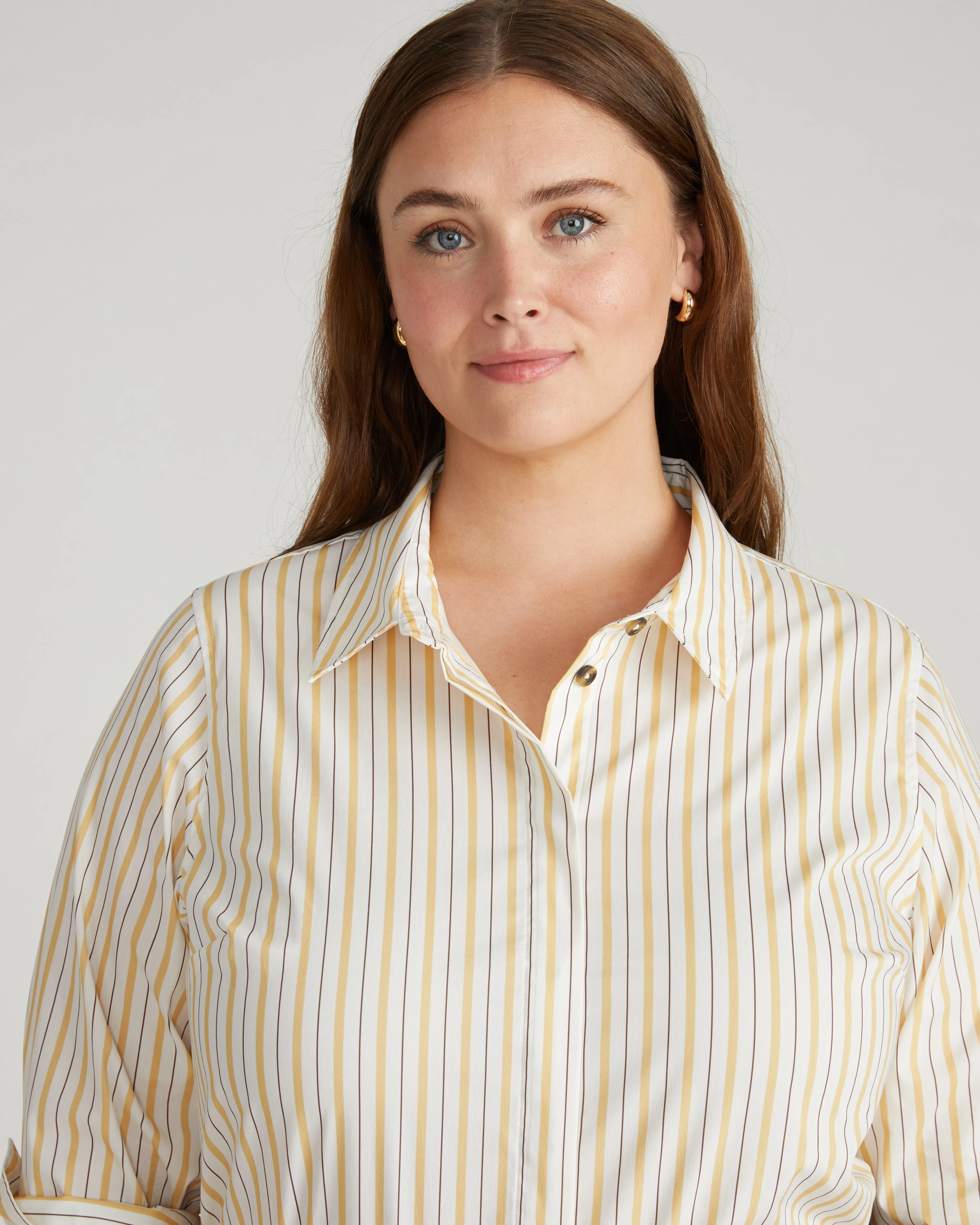 Elbe Stretch Poplin Shirt Classic Fit - Yellow Multi Stripe sold by Universal Standard product image thumbnail 3