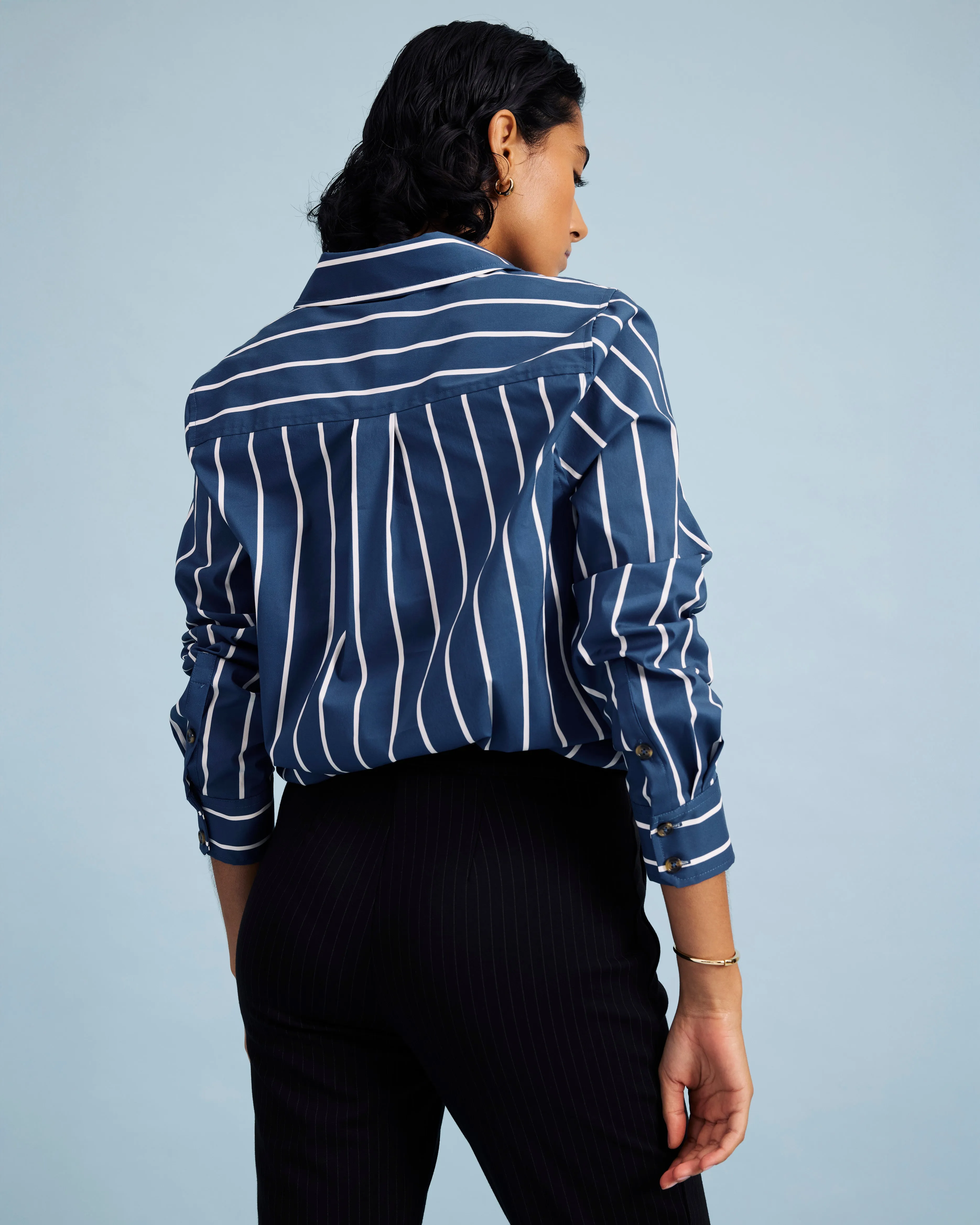Elbe Popover Stretch Poplin Shirt Classic Fit - Ensign Blue/White Stripe sold by Universal Standard product image thumbnail 5