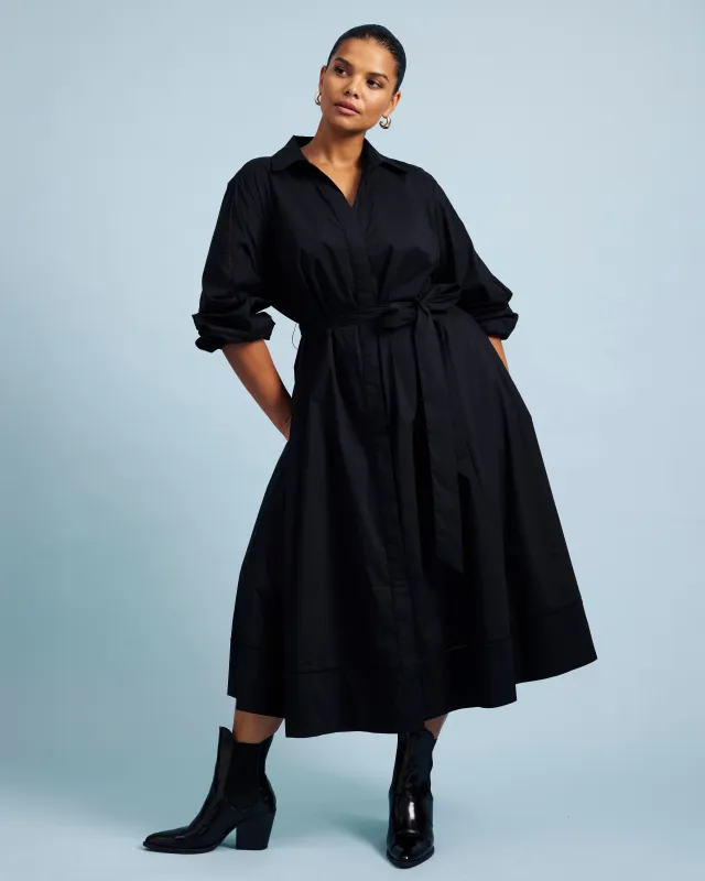 Yuli Stretch Poplin Shirtdress - Black sold by Universal Standard