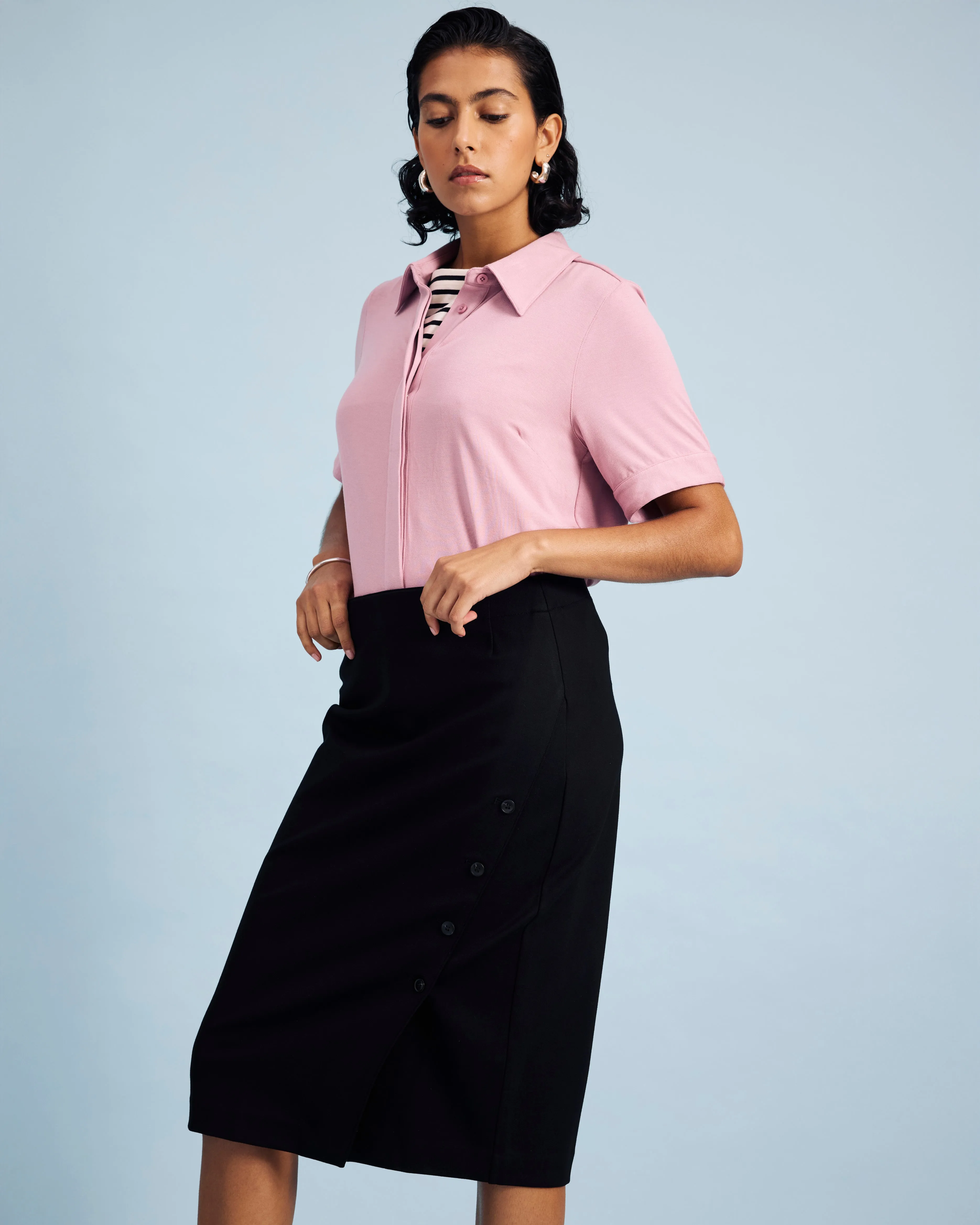 Chelsea Liquid Jersey Short Sleeve Shirt - Pale Mauve sold by Universal Standard product image thumbnail 2