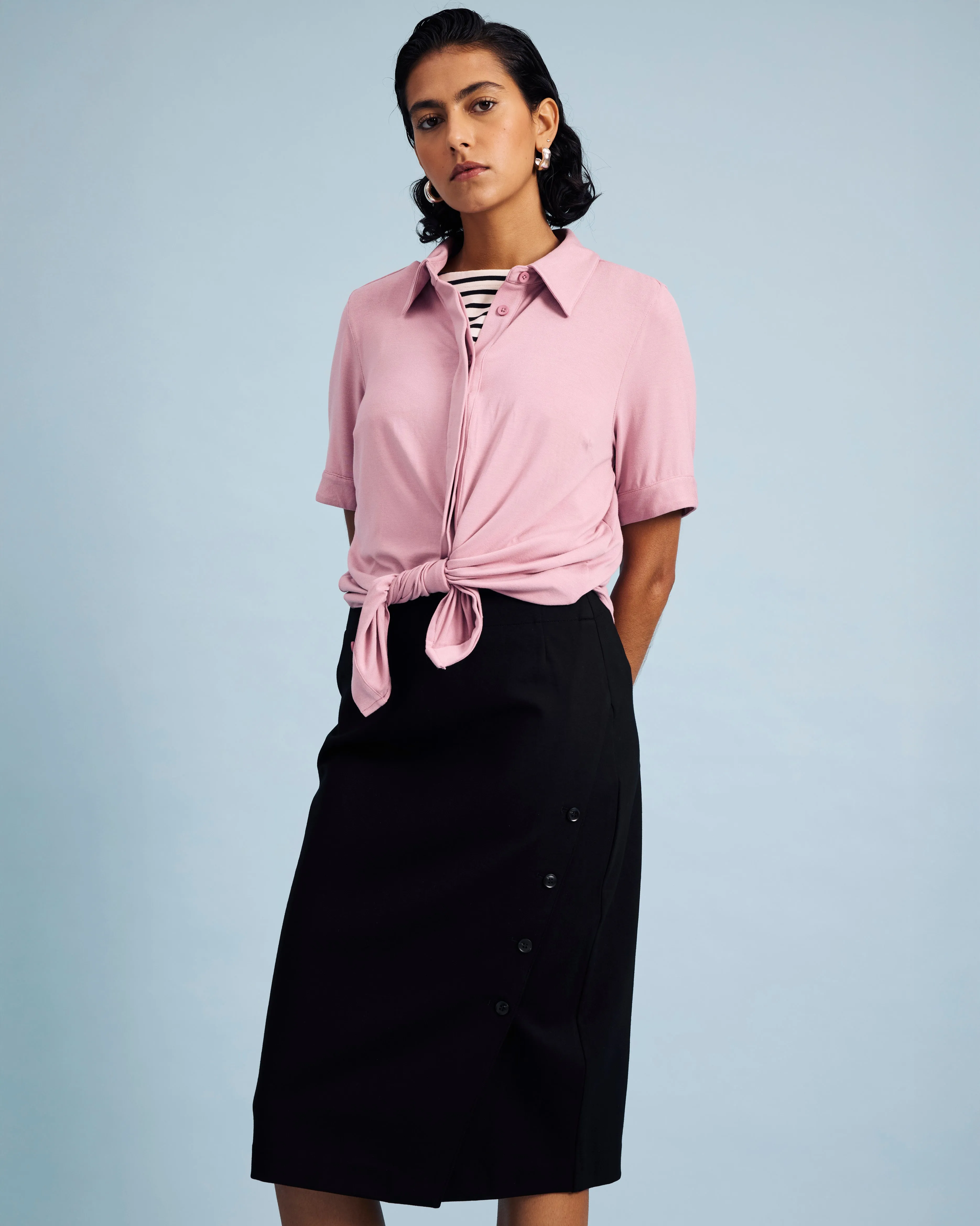 Chelsea Liquid Jersey Short Sleeve Shirt - Pale Mauve sold by Universal Standard