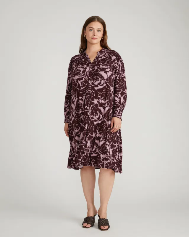 Gramercy Liquid Jersey Dress - Rose Print in Black Cherry sold by Universal Standard