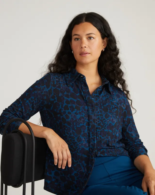 Elbe Liquid Jersey Shirt Classic Fit - Deep Teal Animal Print sold by Universal Standard
