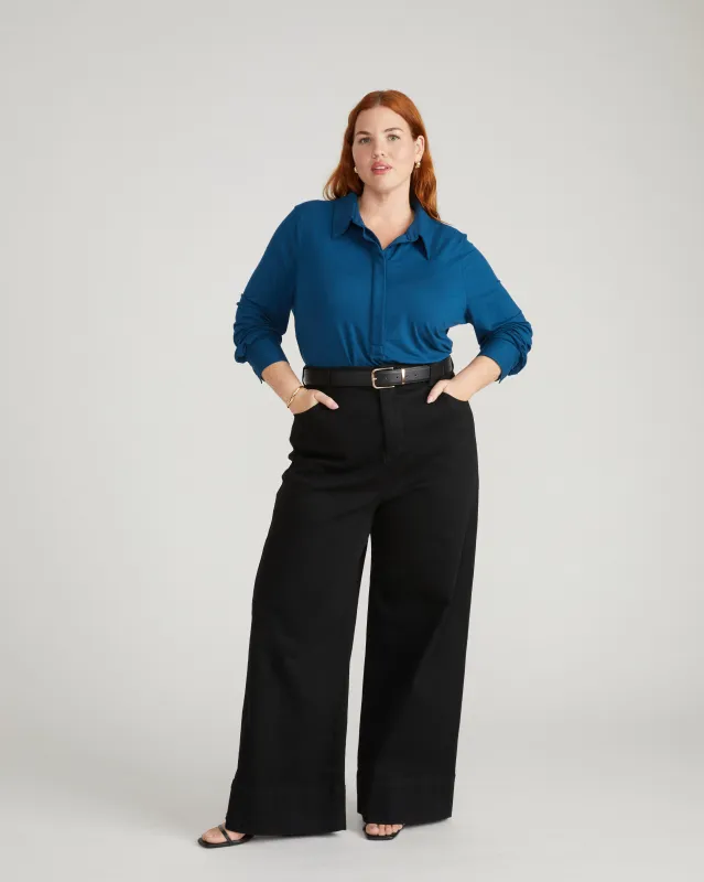 Elbe Popover Liquid Jersey Shirt Classic Fit - Deep Teal sold by Universal Standard