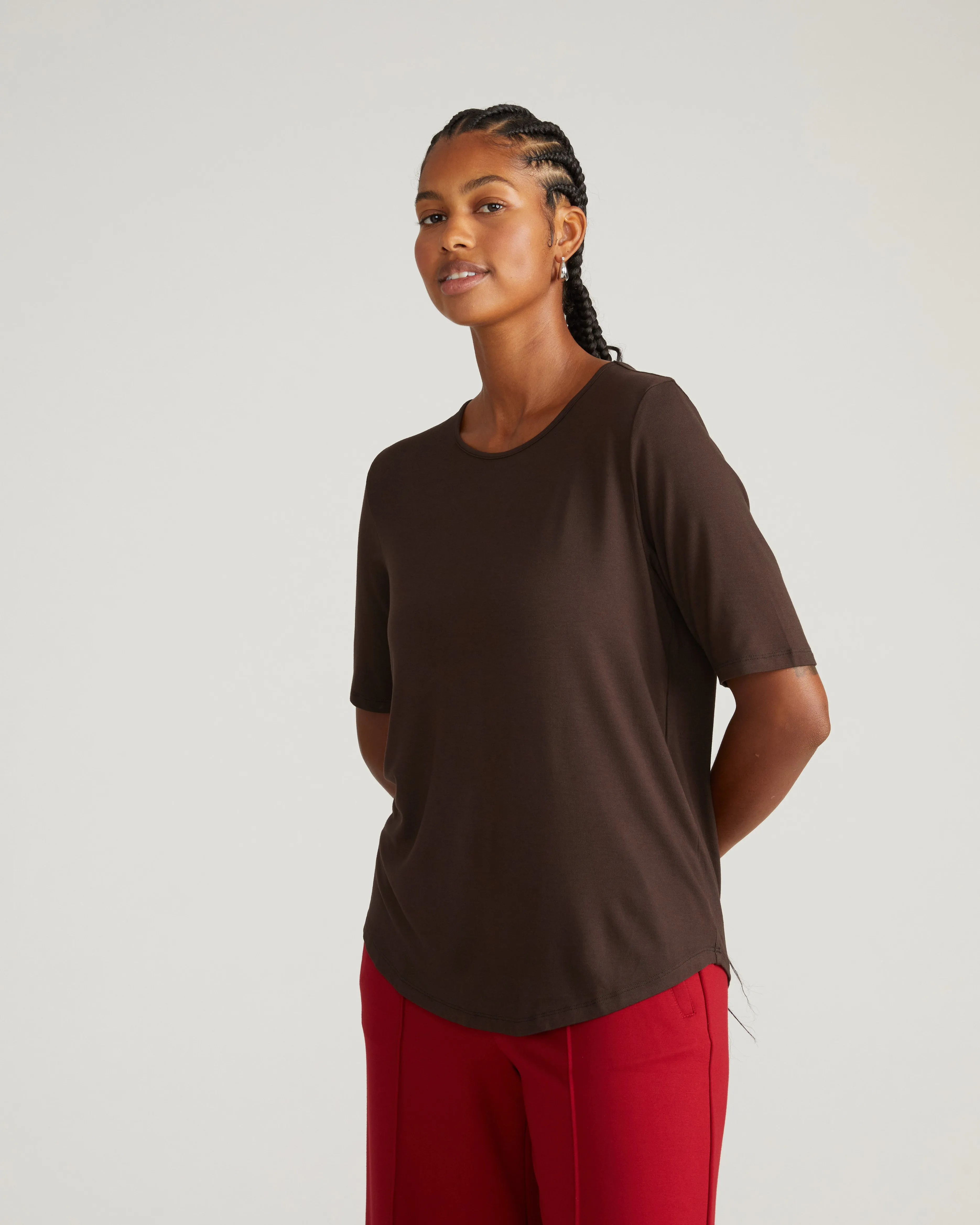 Lily Liquid Jersey Crew Neck Stovepipe Tee - Espresso sold by Universal Standard product image thumbnail 2