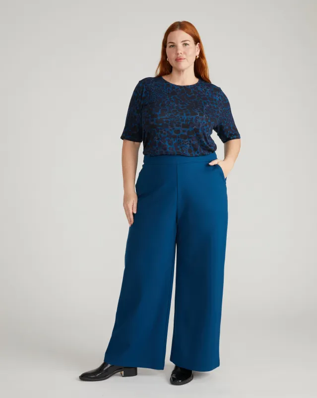 Lily Liquid Jersey Crew Neck Stovepipe Tee - Deep Teal Animal Print sold by Universal Standard