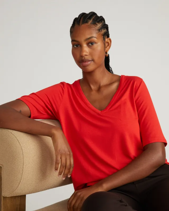 Lily Liquid Jersey V-Neck Stovepipe Tee - Lipstick sold by Universal Standard