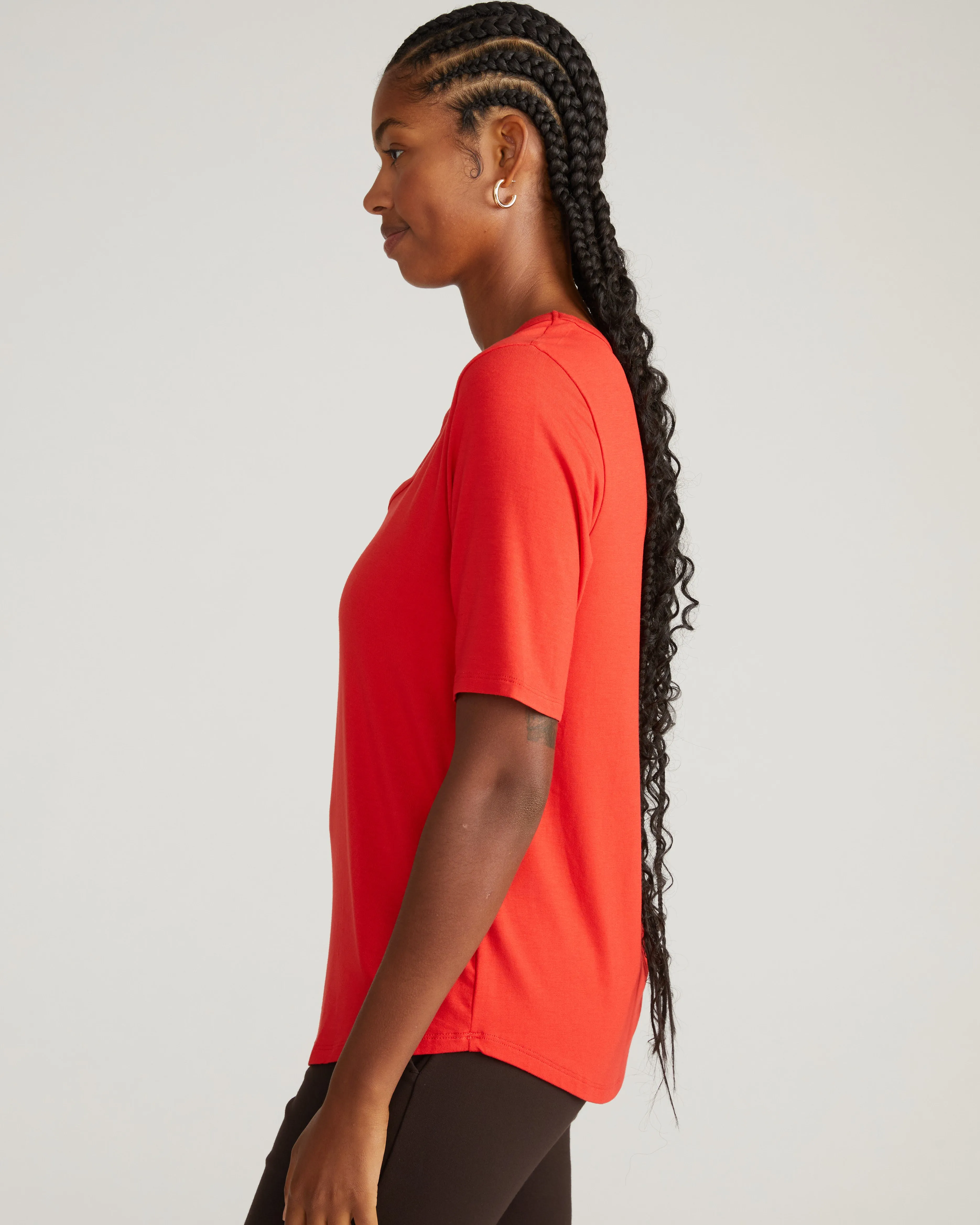 Lily Liquid Jersey V-Neck Stovepipe Tee - Lipstick sold by Universal Standard product image thumbnail 3