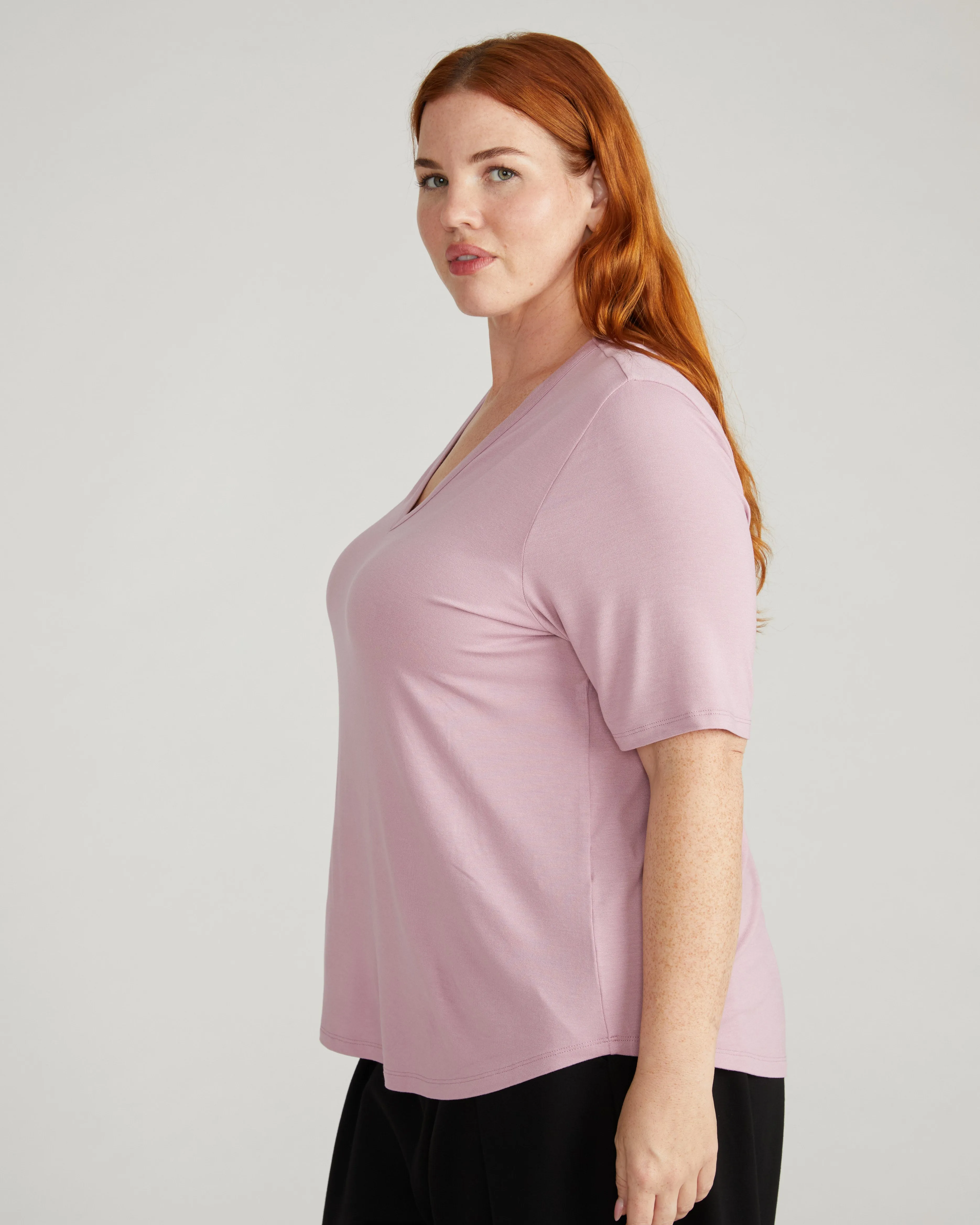 Lily Liquid Jersey V-Neck Stovepipe Tee - Pale Mauve sold by Universal Standard product image thumbnail 2