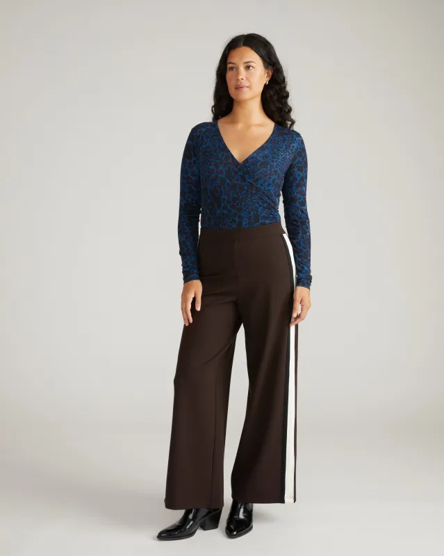 Liquid Jersey Two-Way Long Sleeve Cross Top - Deep Teal Animal Print sold by Universal Standard