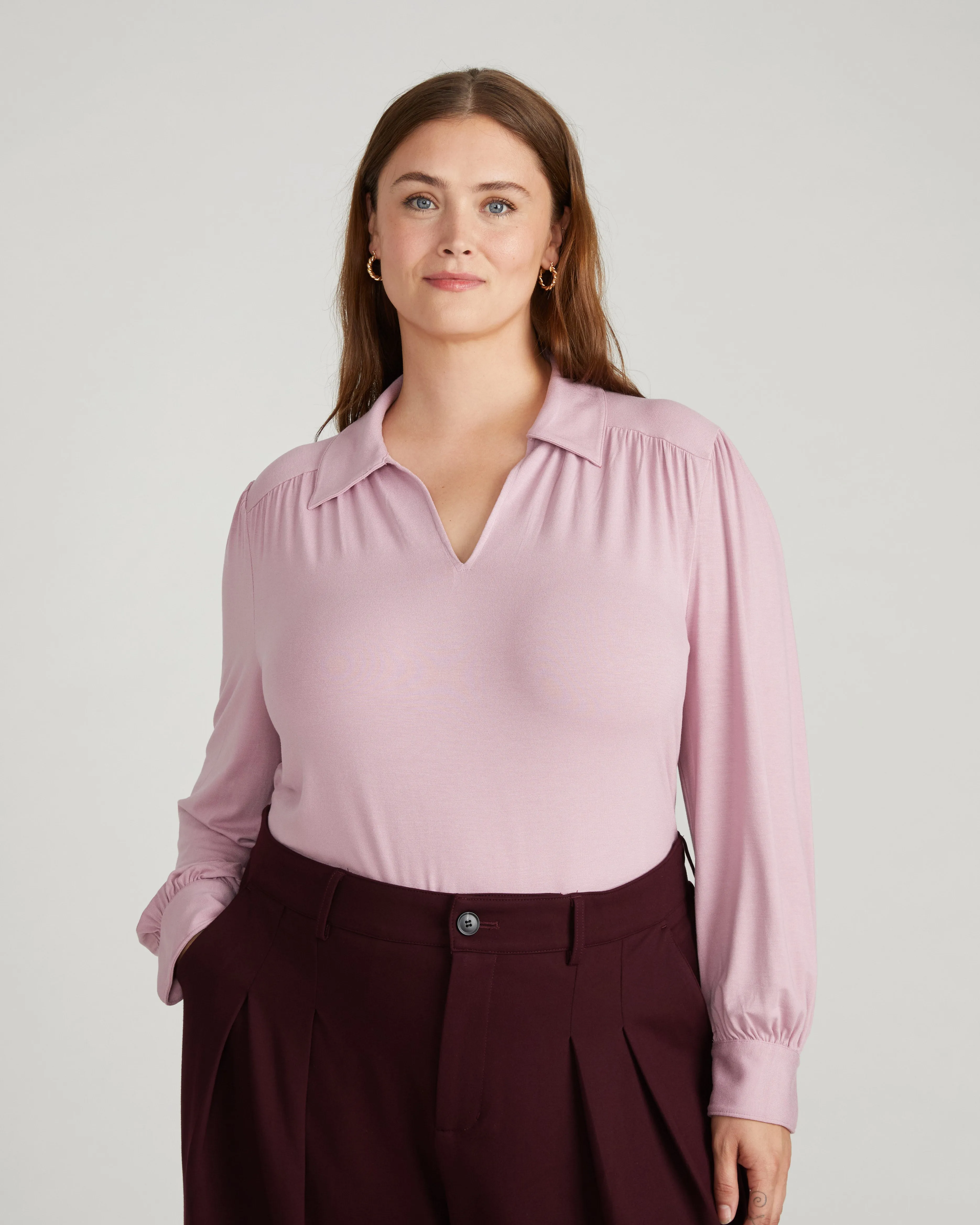 Moore Liquid Jersey Blouse - Pale Mauve sold by Universal Standard
