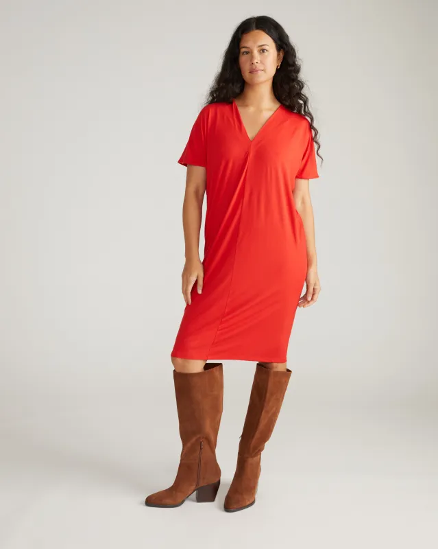 Teresa Liquid Jersey V-Neck Dress - Lipstick sold by Universal Standard