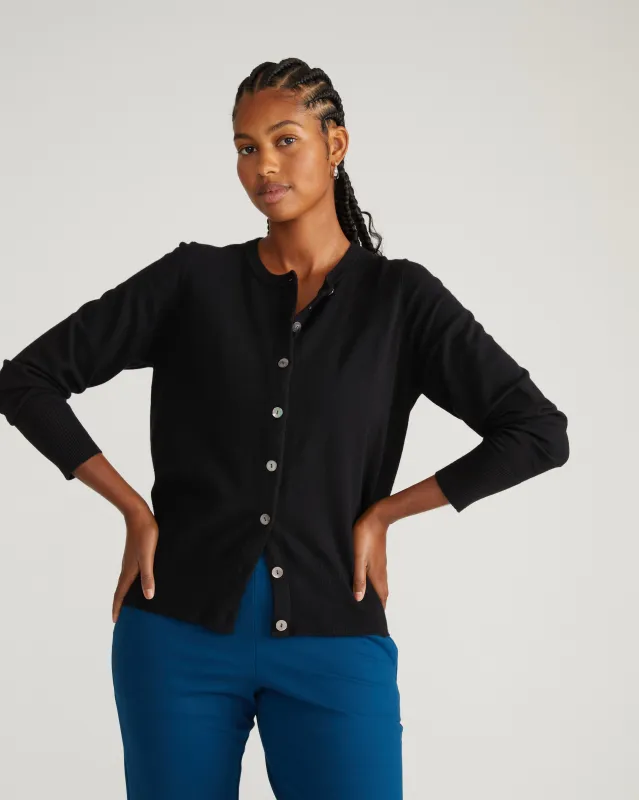 Savvy Fine Knit Crewneck Cardigan - Black made by Universal Standard