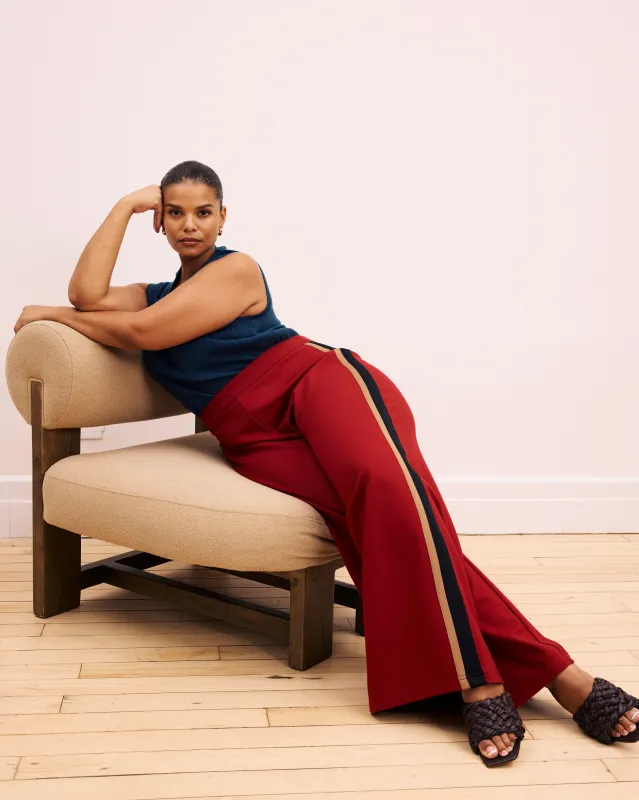 Stephanie Wide Leg Stripe Ponte Pants 30 Inch - Garnet with Camel/Black Stripe sold by Universal Standard