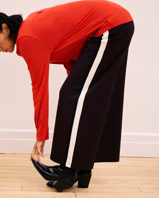 Stephanie Wide Leg Stripe Ponte Pants 30 Inch - Espresso with Black/Ecru Stripe sold by Universal Standard