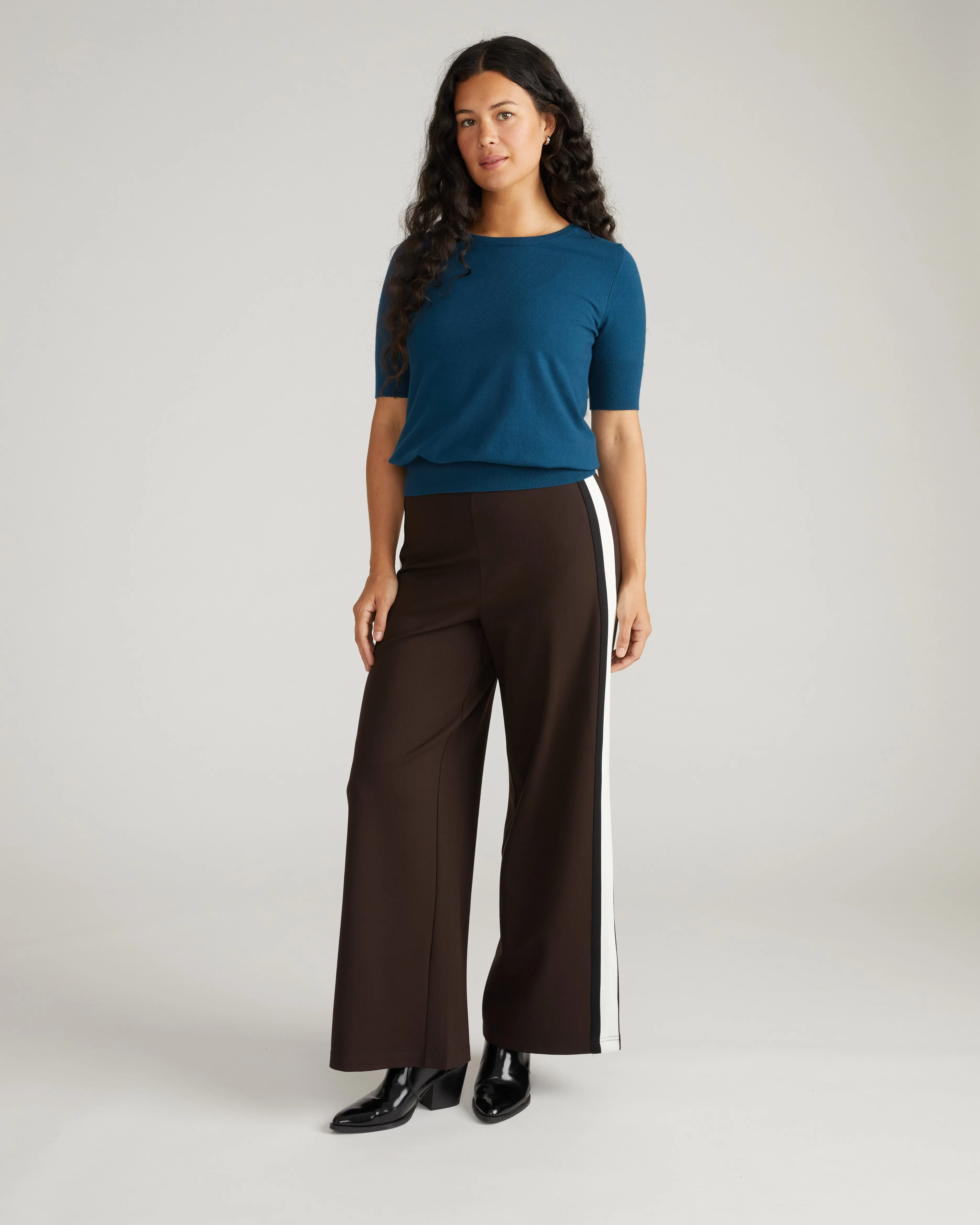 Stephanie Wide Leg Stripe Ponte Pants 30 Inch - Espresso with Black/Ecru Stripe sold by Universal Standard product image thumbnail 3