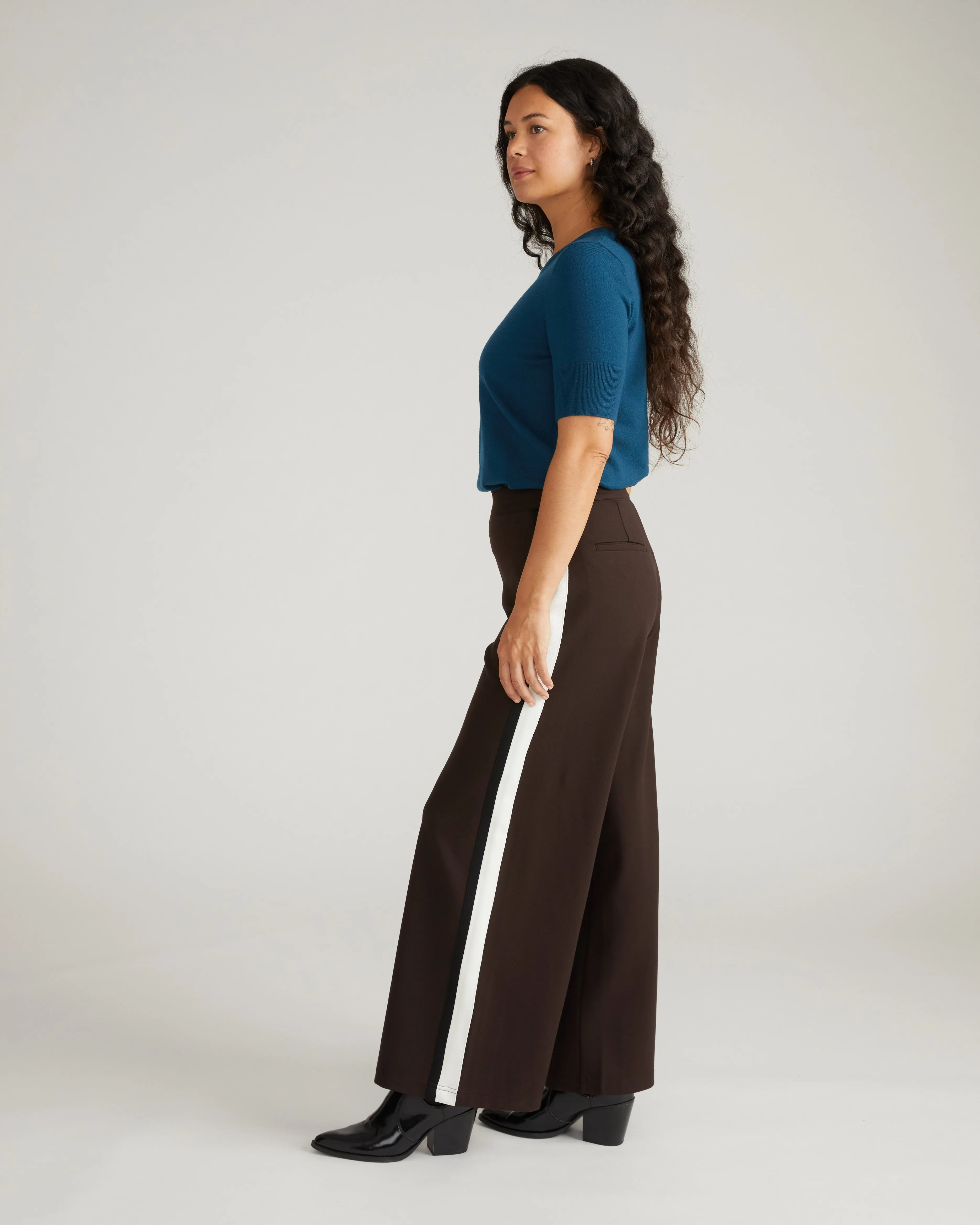 Stephanie Wide Leg Stripe Ponte Pants 30 Inch - Espresso with Black/Ecru Stripe sold by Universal Standard product image thumbnail 4