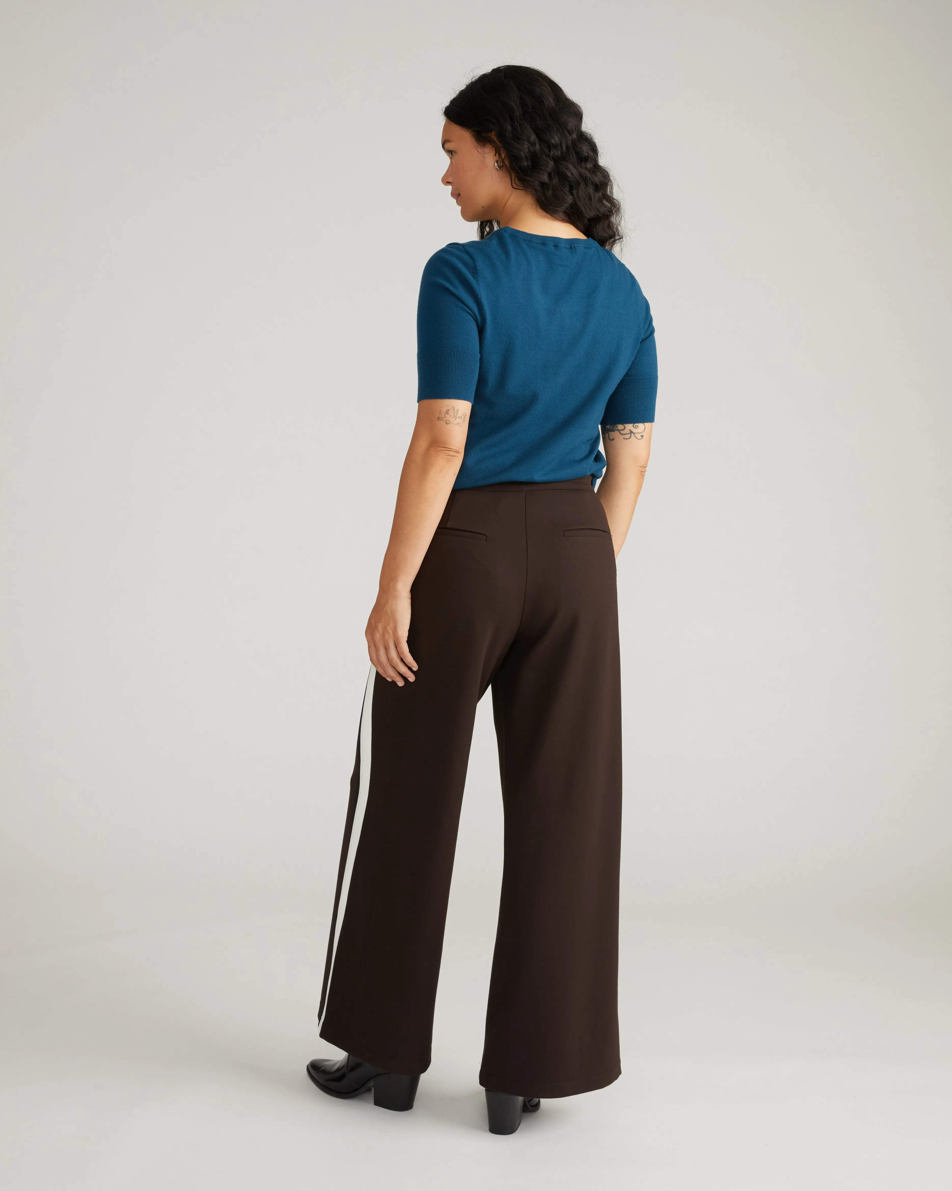 Stephanie Wide Leg Stripe Ponte Pants 30 Inch - Espresso with Black/Ecru Stripe sold by Universal Standard product image thumbnail 5