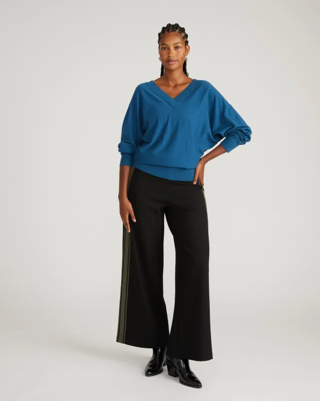 Stephanie Wide Leg Stripe Ponte Pants 30 Inch - Black with Camo Stripe sold by Universal Standard