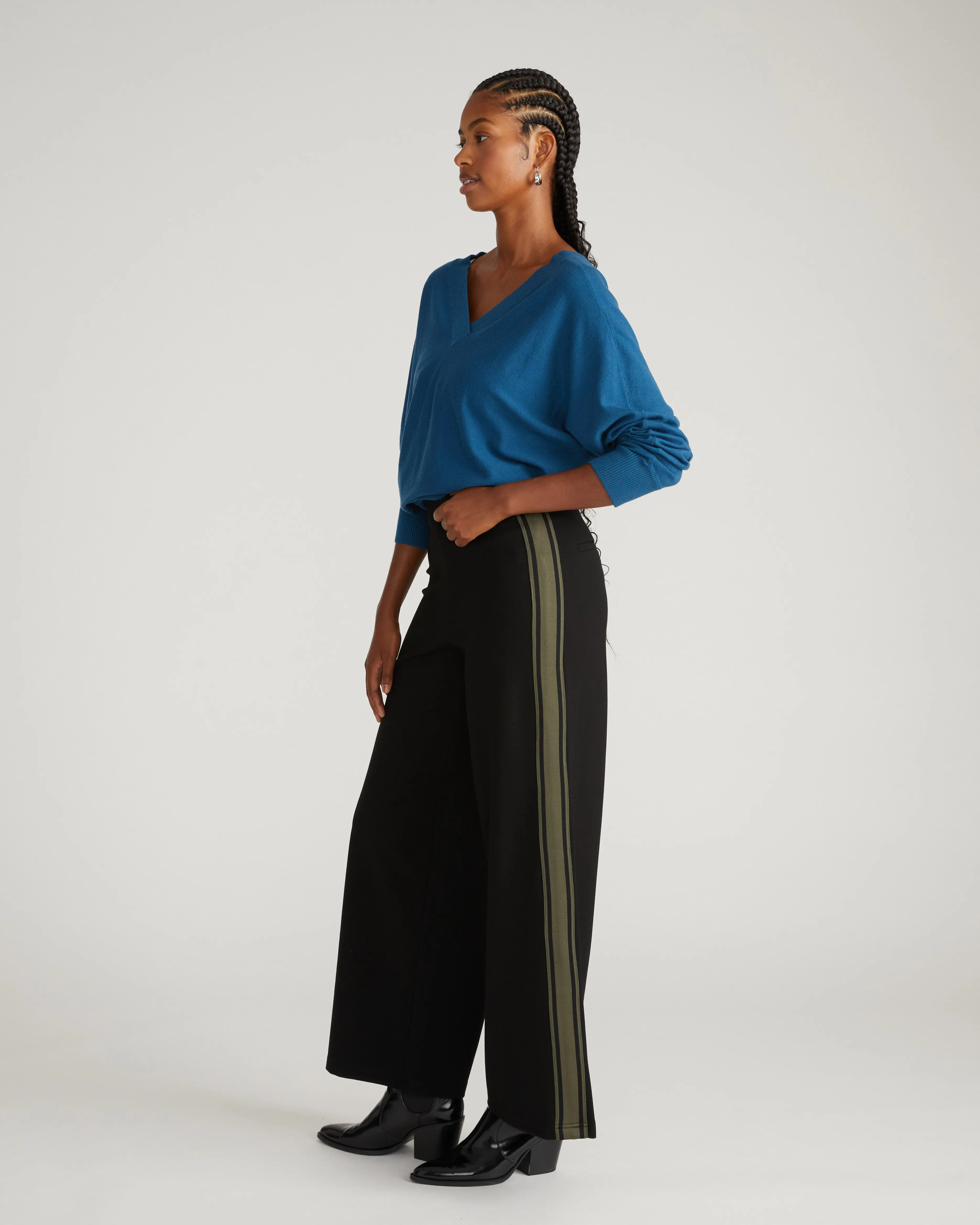 Stephanie Wide Leg Stripe Ponte Pants 30 Inch - Black with Camo Stripe sold by Universal Standard product image thumbnail 2