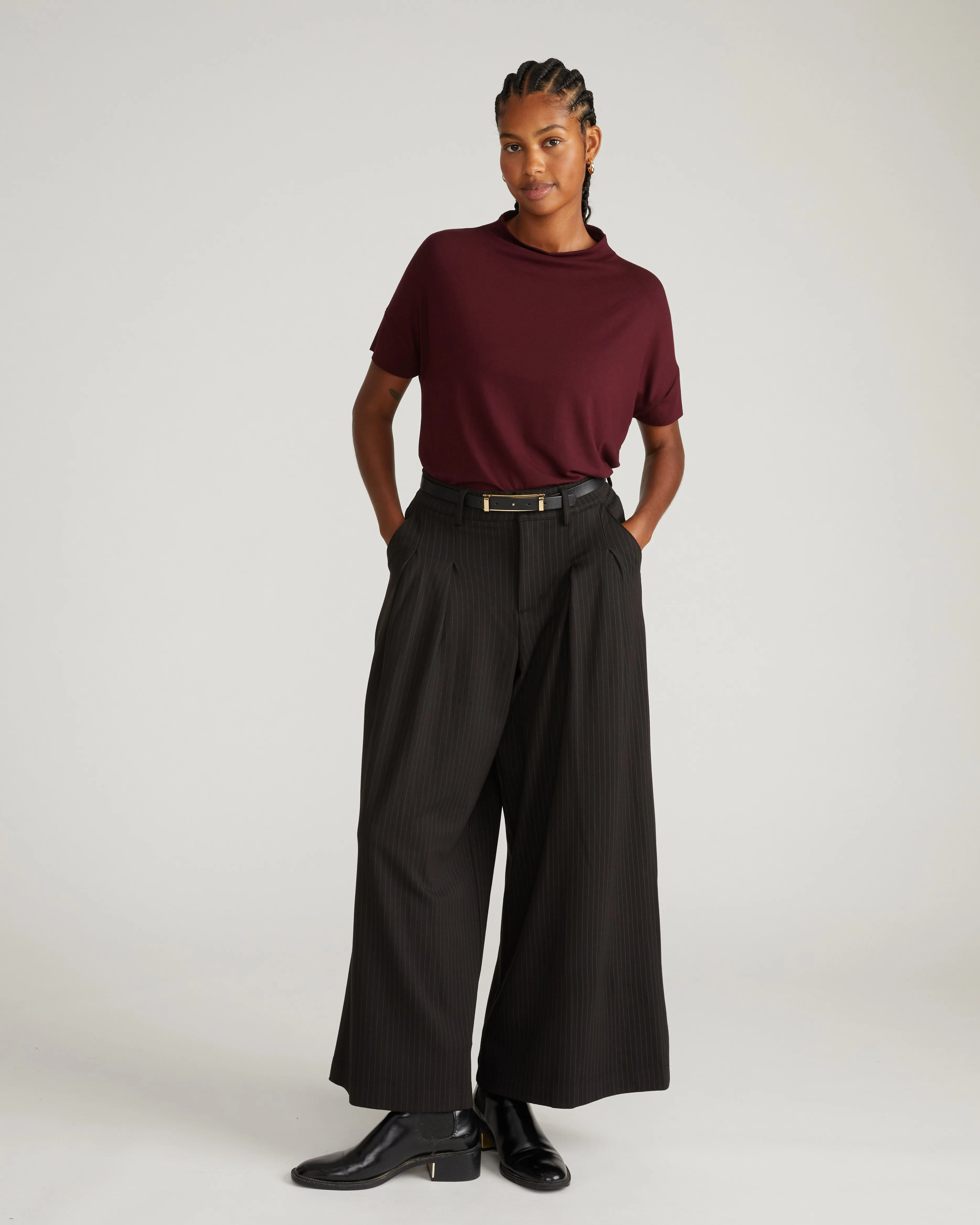 Palais Wide Leg Ponte Pants - Slate Pinstripe sold by Universal Standard