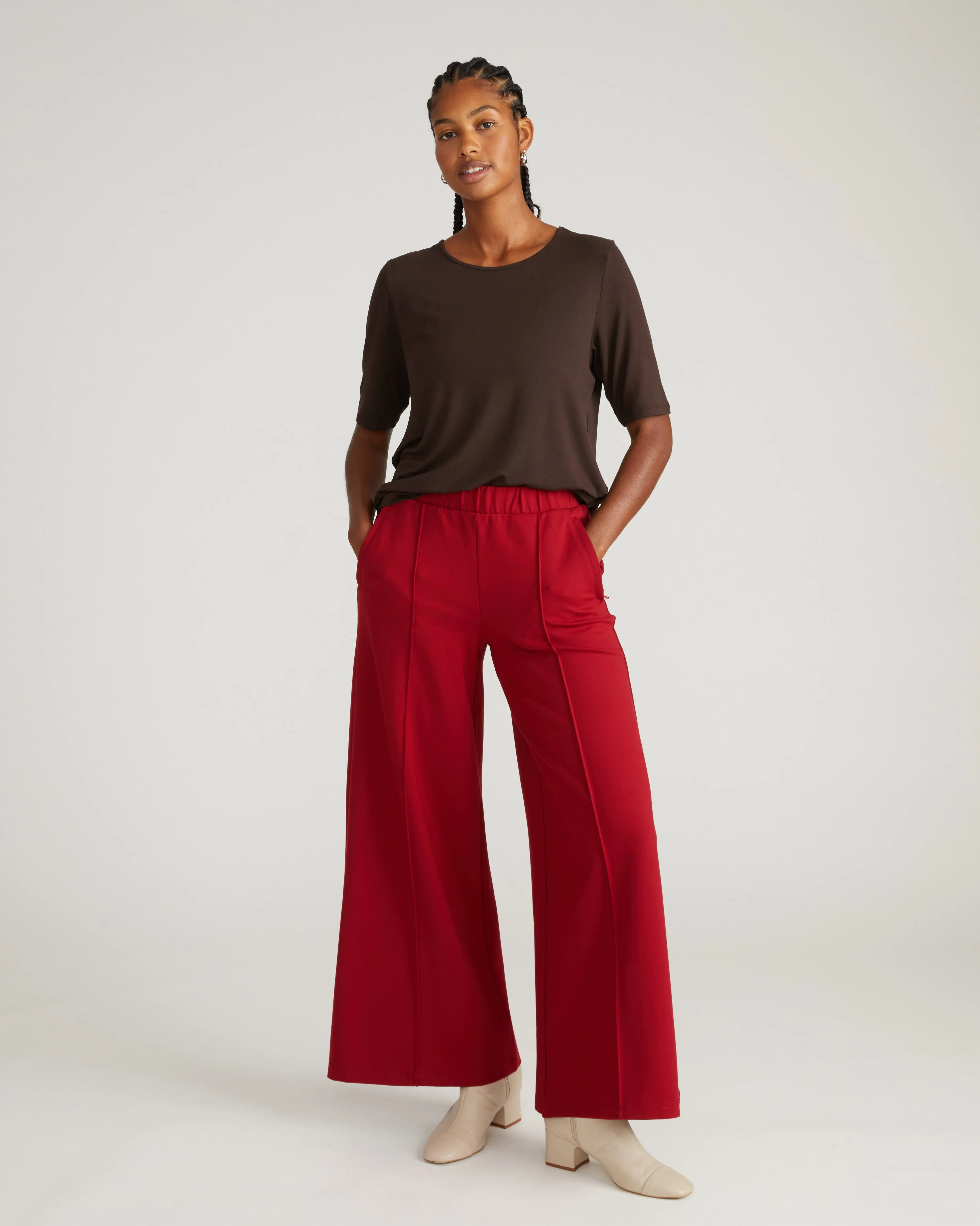 Pam Pintuck Wide Leg Ponte Pants - Garnet sold by Universal Standard