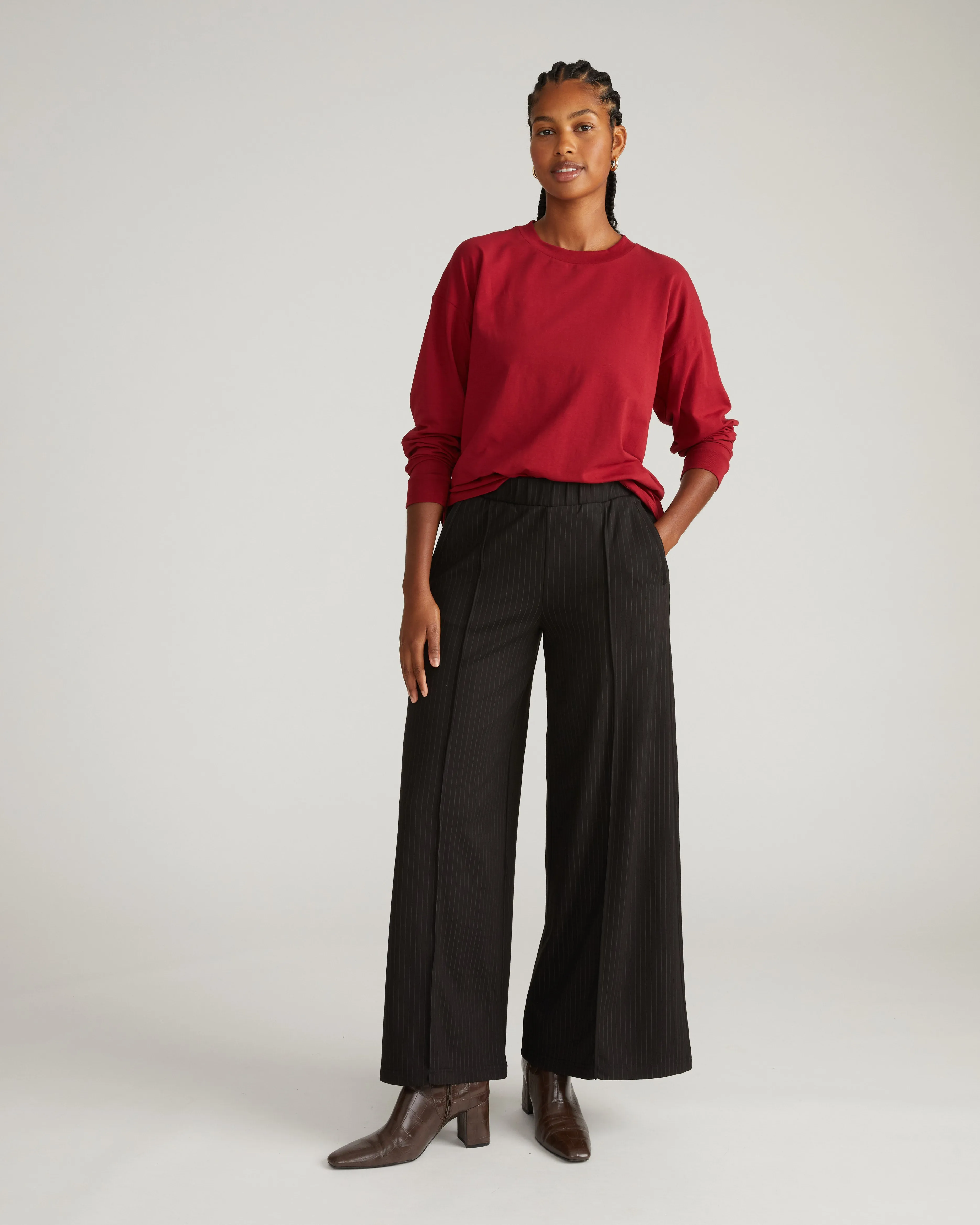 Pam Pintuck Wide Leg Ponte Pants - Slate Pinstripe sold by Universal Standard