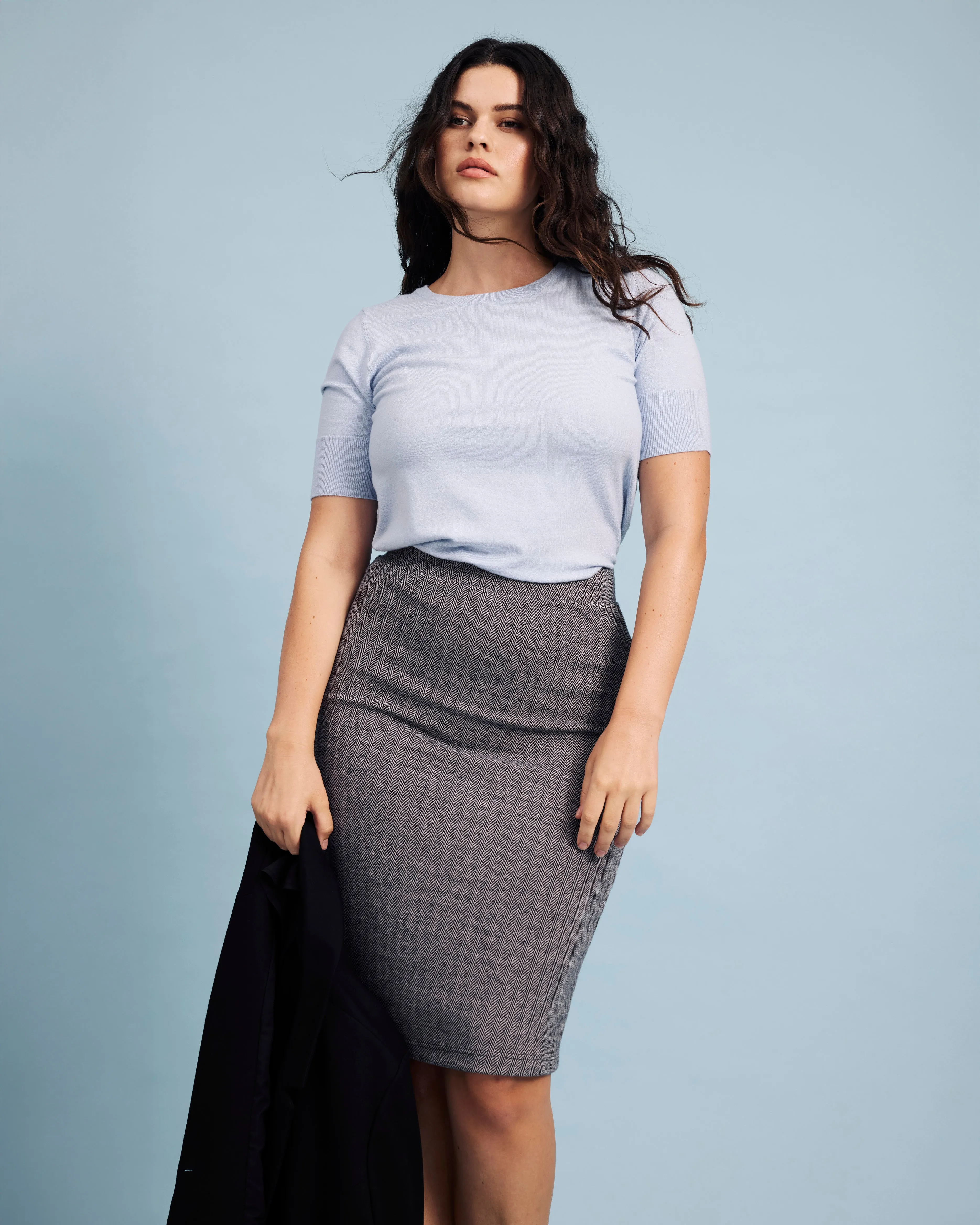 Danube Ponte Skirt - Herringbone Tweed sold by Universal Standard