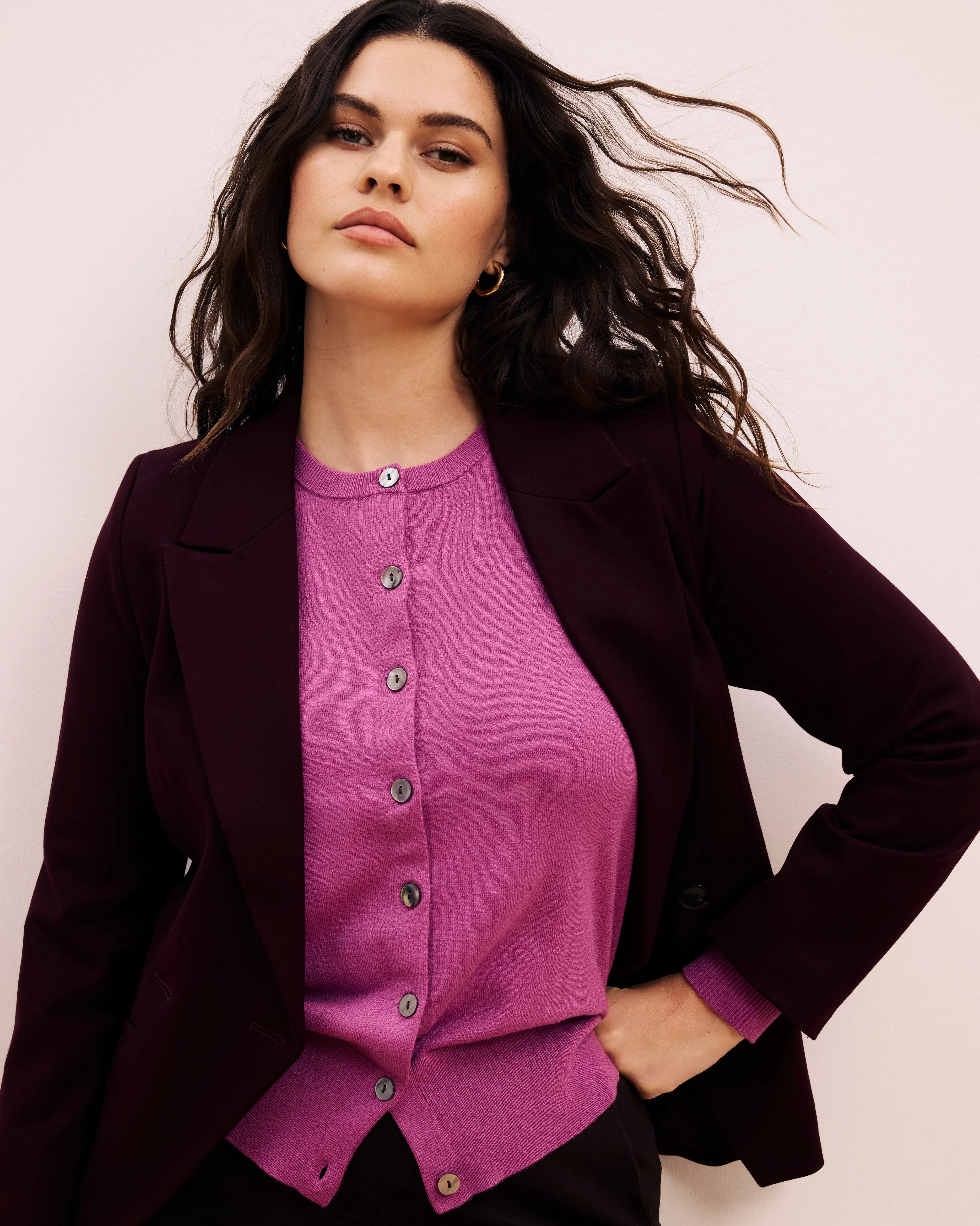Bianca Double Breasted Ponte Blazer - Black Cherry sold by Universal Standard