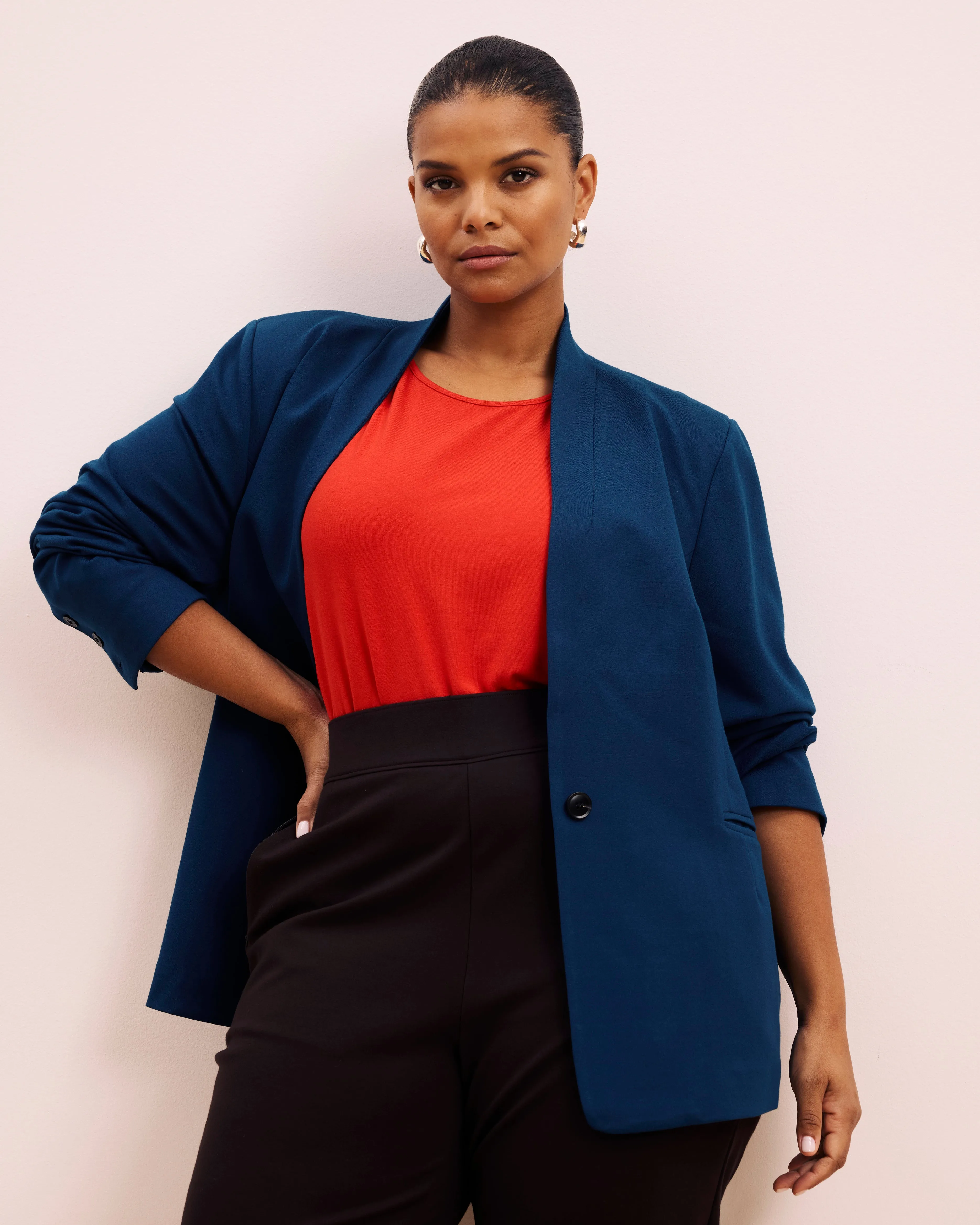 Lennox Collarless Ponte Blazer - Deep Teal sold by Universal Standard