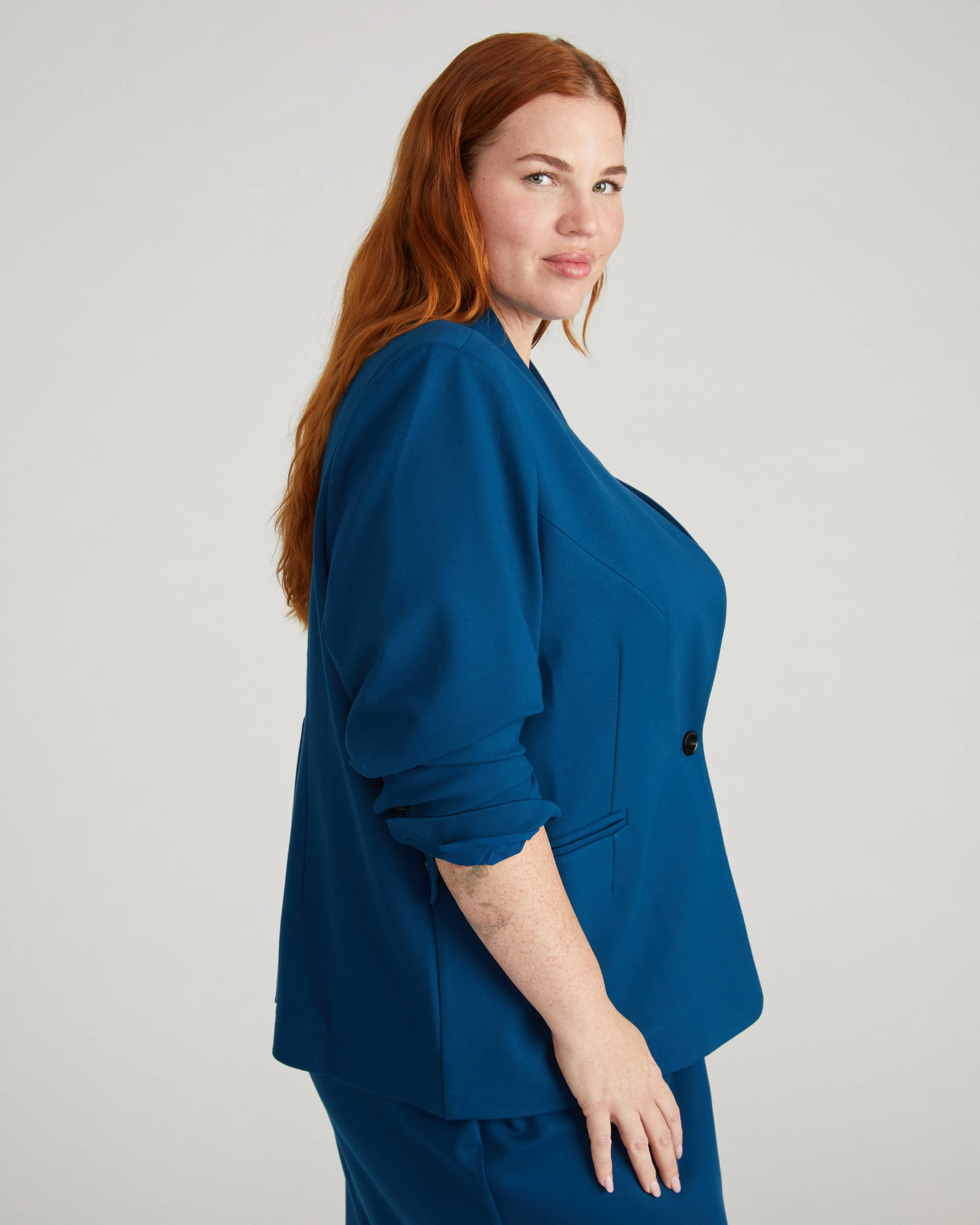 Lennox Collarless Ponte Blazer - Deep Teal sold by Universal Standard product image thumbnail 4