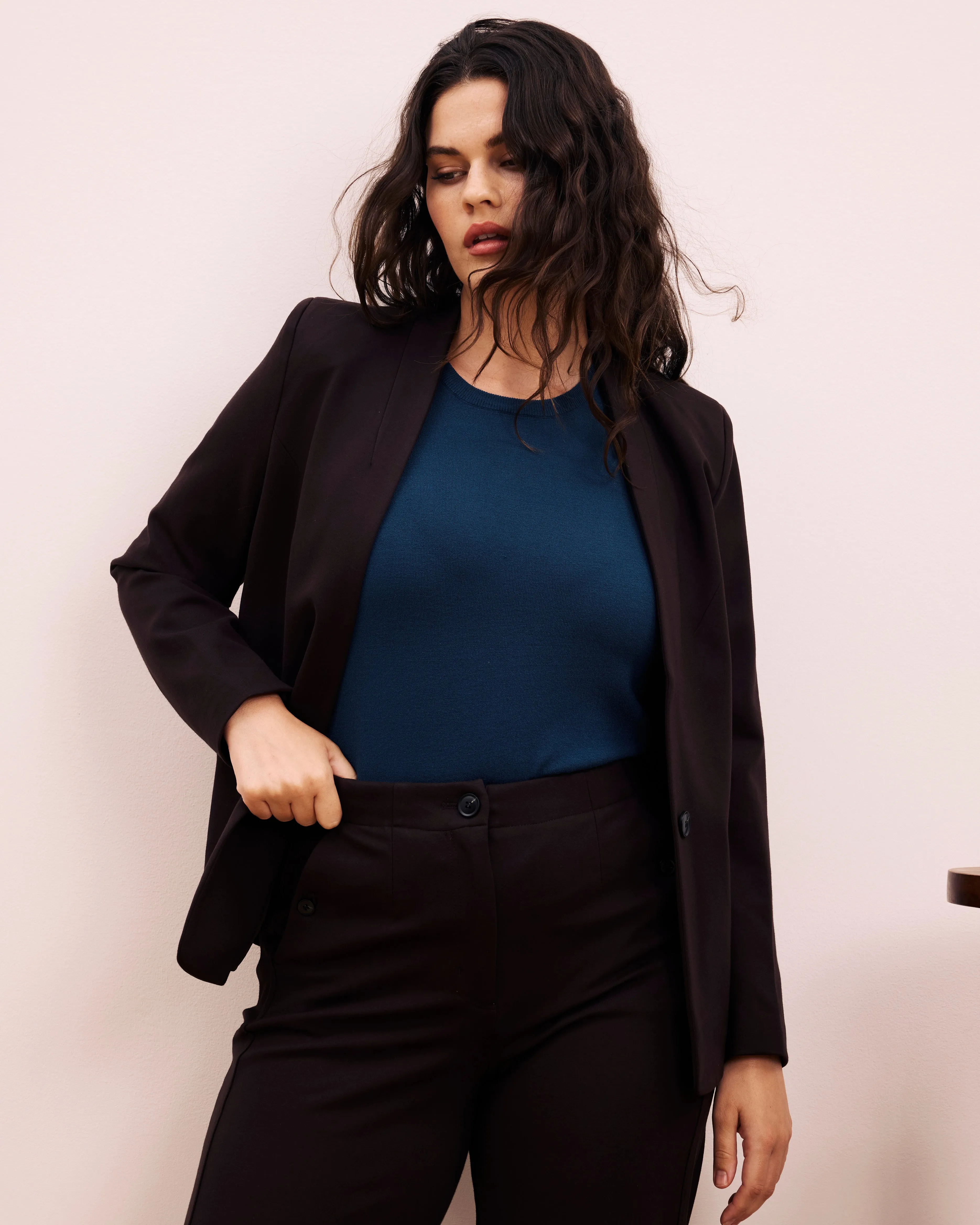 Lennox Collarless Ponte Blazer - Espresso sold by Universal Standard