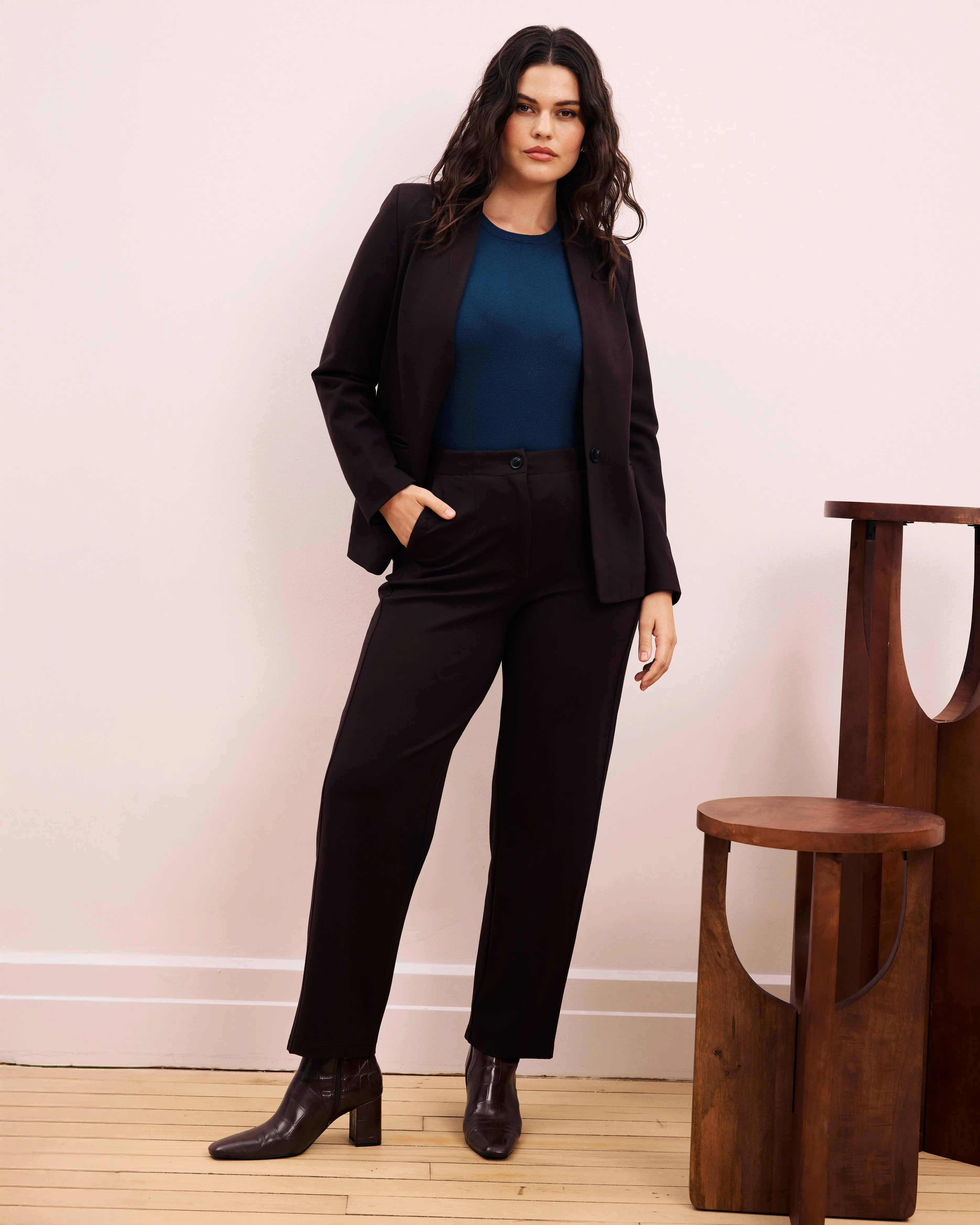 Lennox Collarless Ponte Blazer - Espresso sold by Universal Standard product image thumbnail 2