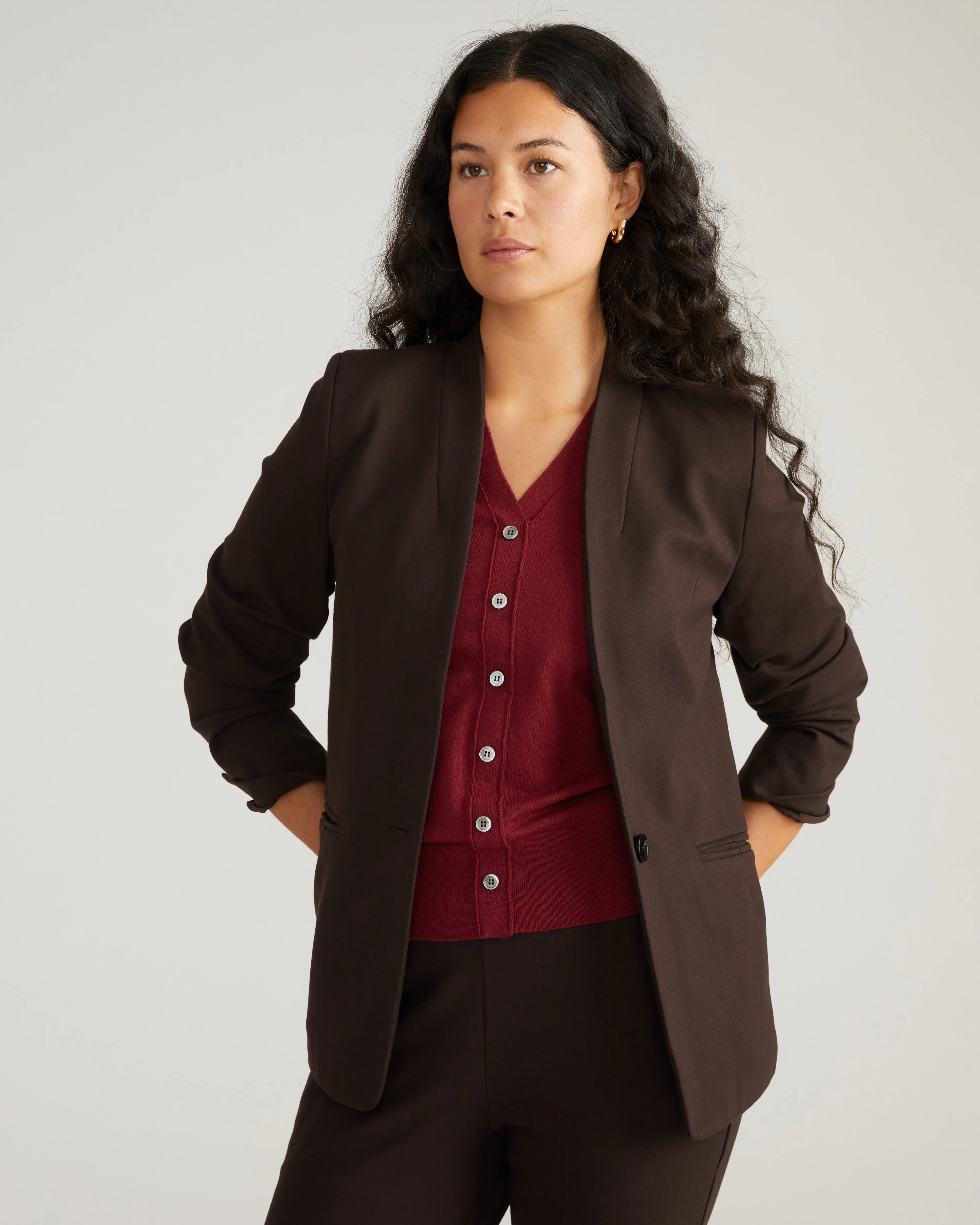 Lennox Collarless Ponte Blazer - Espresso sold by Universal Standard product image thumbnail 3